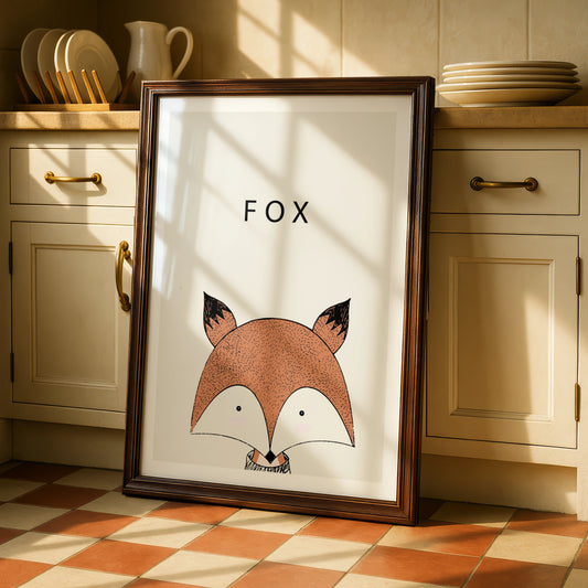 Fox Poster, Cute Animal Print, Minimalist Nursery Wall Art, Kids Room Woodland Decor