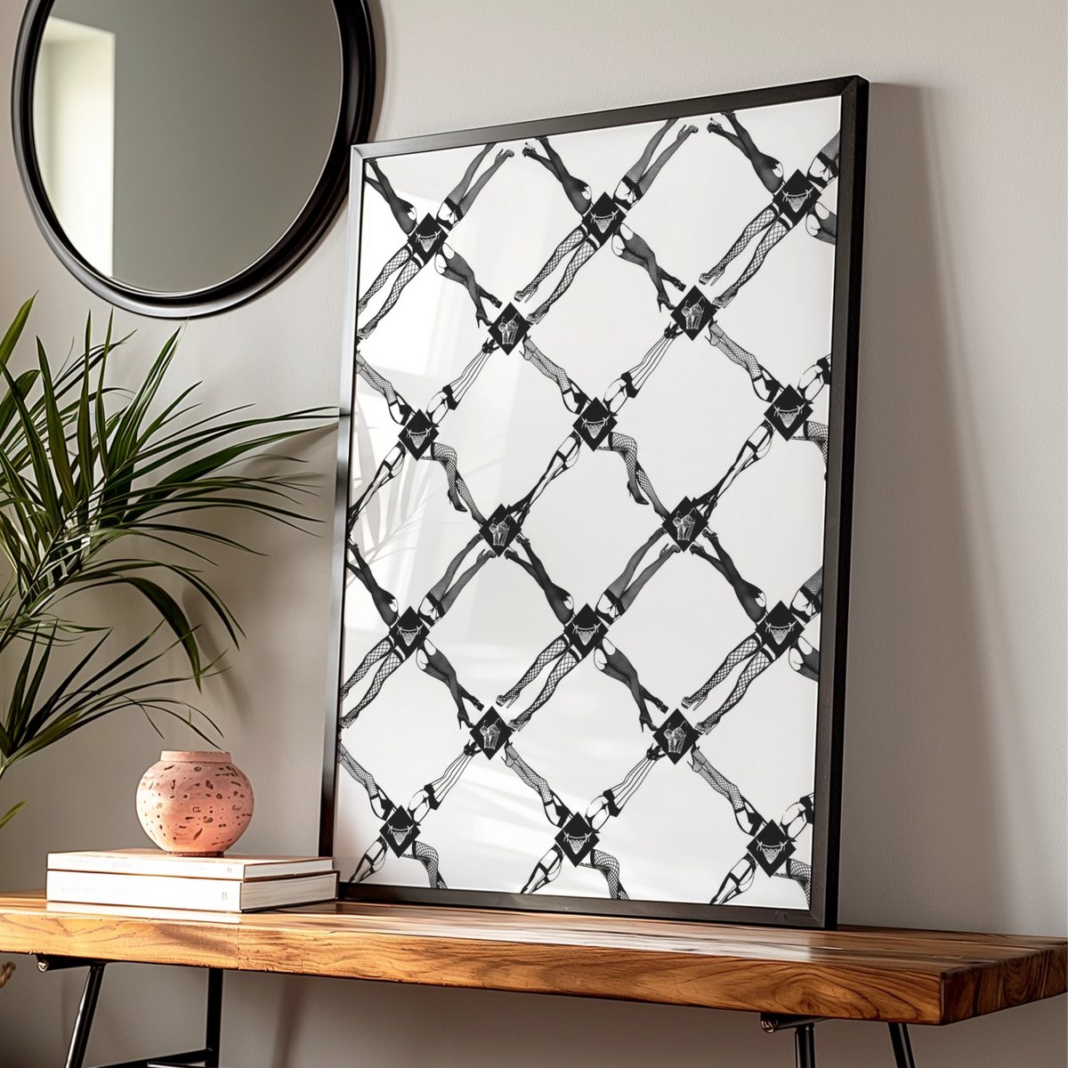 Fishnet Stockings Pattern Print, Monochrome Wall Art, Bold Black and White Poster, Modern Decor