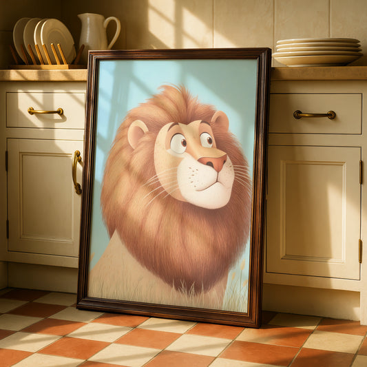 Lion Nursery Wall Art, Cute Lion Print, Baby Boy Room Poster, Safari Animal Decor