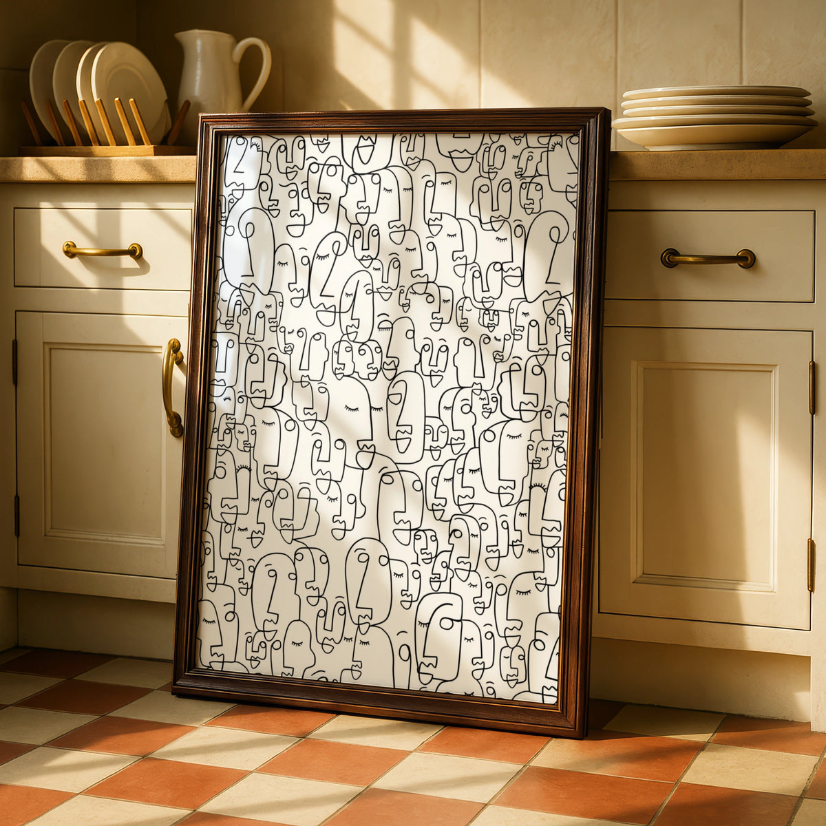Abstract Faces Line Art, Monochrome Wall Art, Modern Black and White Poster, Gallery Wall Print
