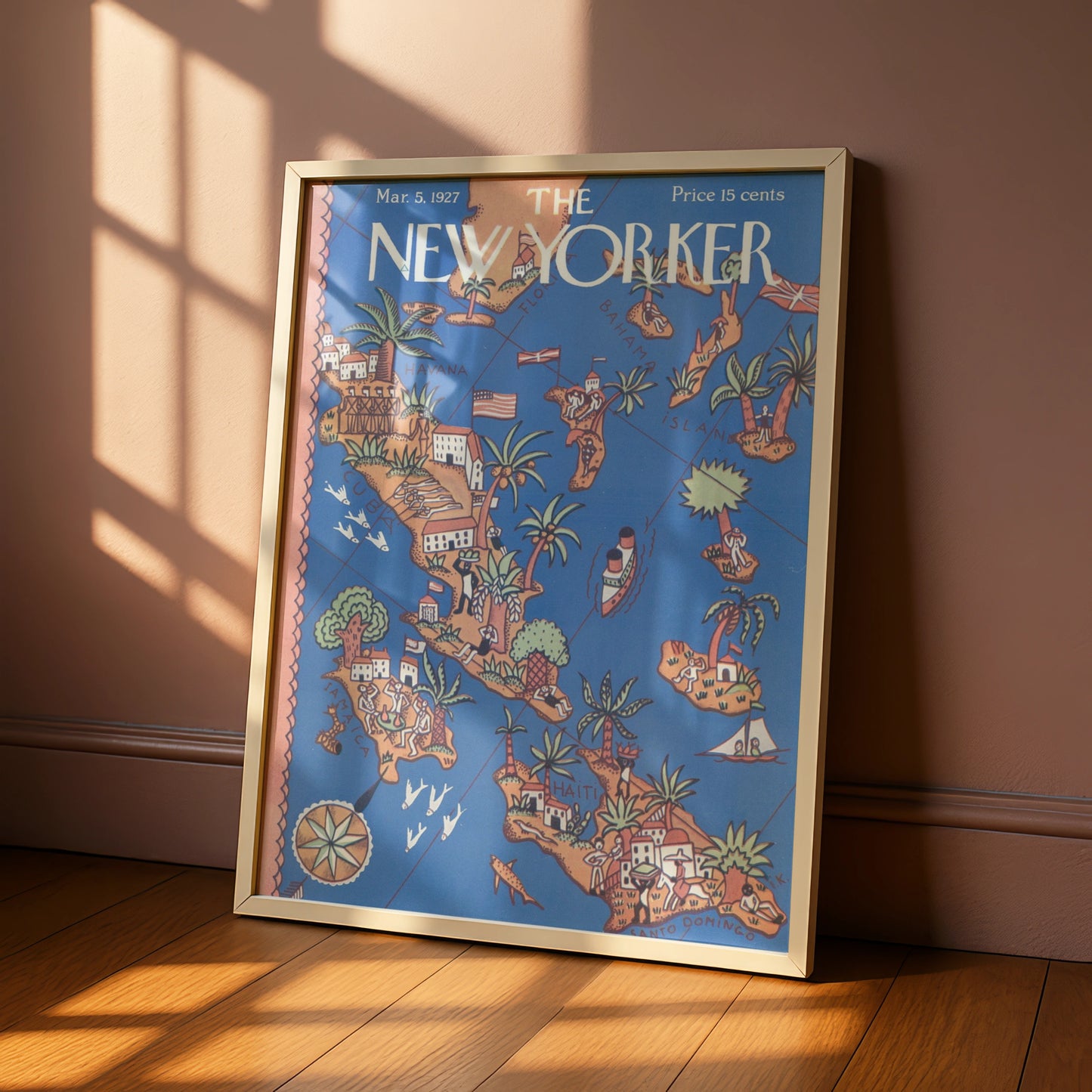 New Yorker 1927 Caribbean Map Cover Poster, Havana Cuba Jamaica Haiti Vintage Art