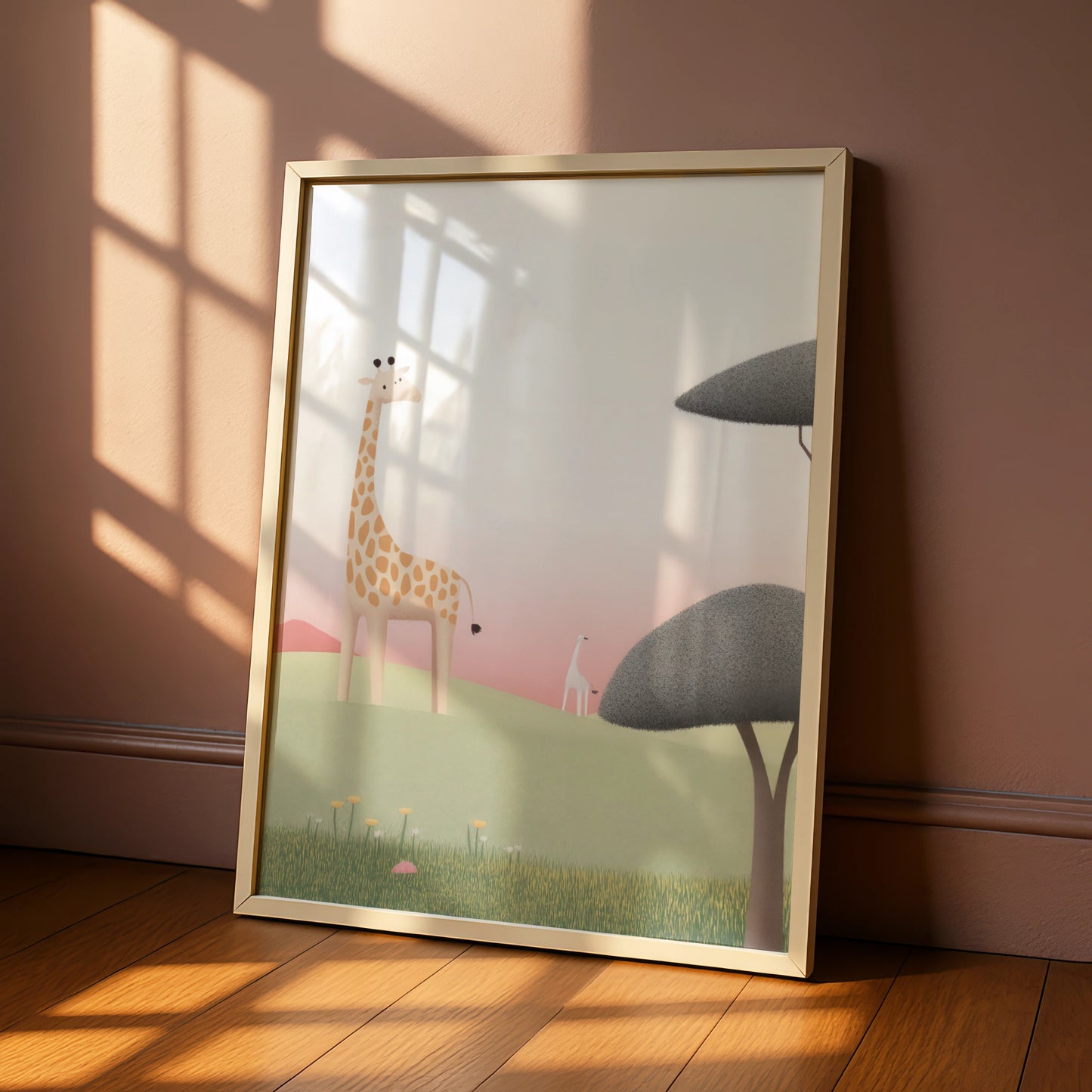 Giraffe Nursery Wall Art, Safari Baby Print, Children's Animal Poster, Pink Green Decor