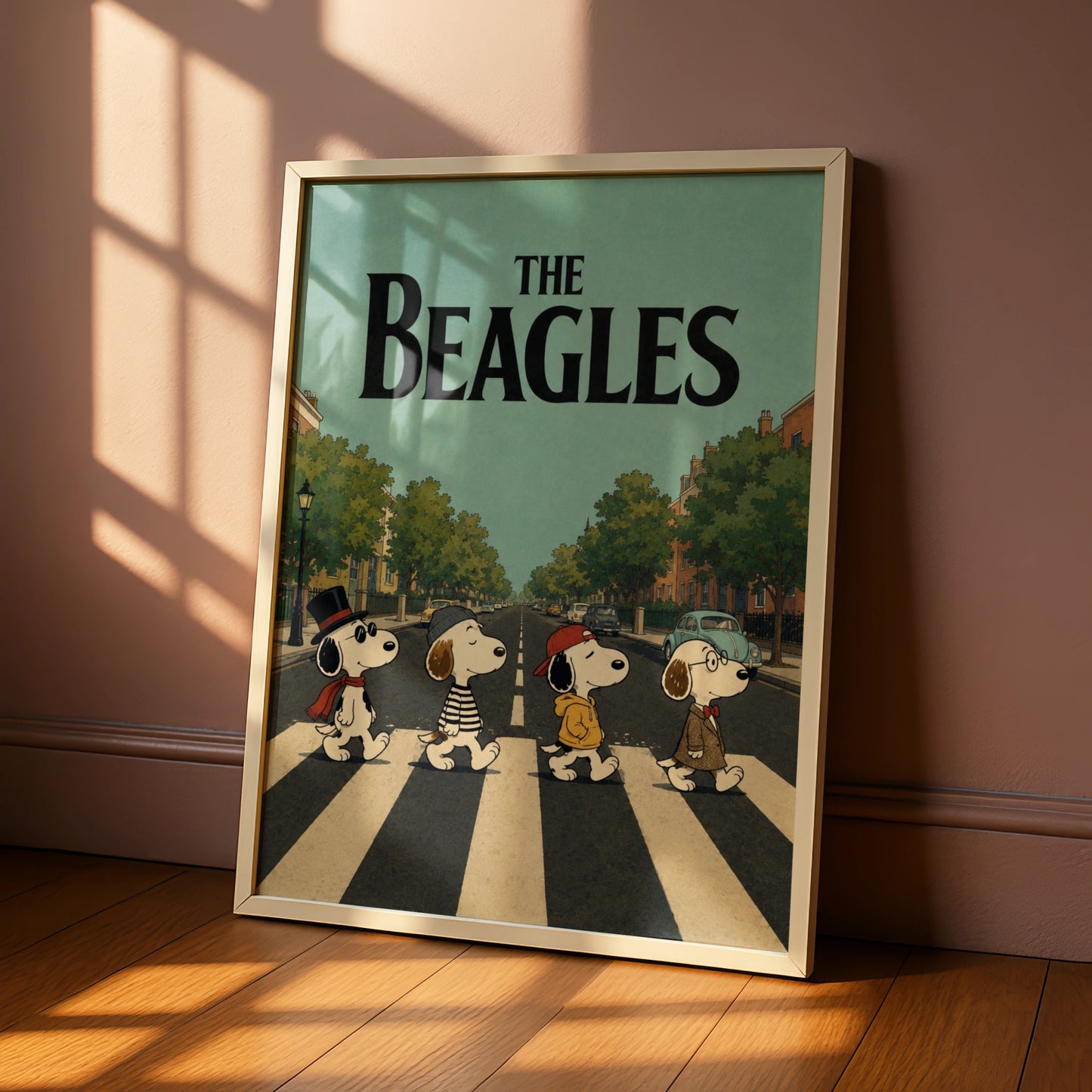 The Beagles Cartoon Dog Wall Art, Funny Music Poster, Abbey Road Print, Gift