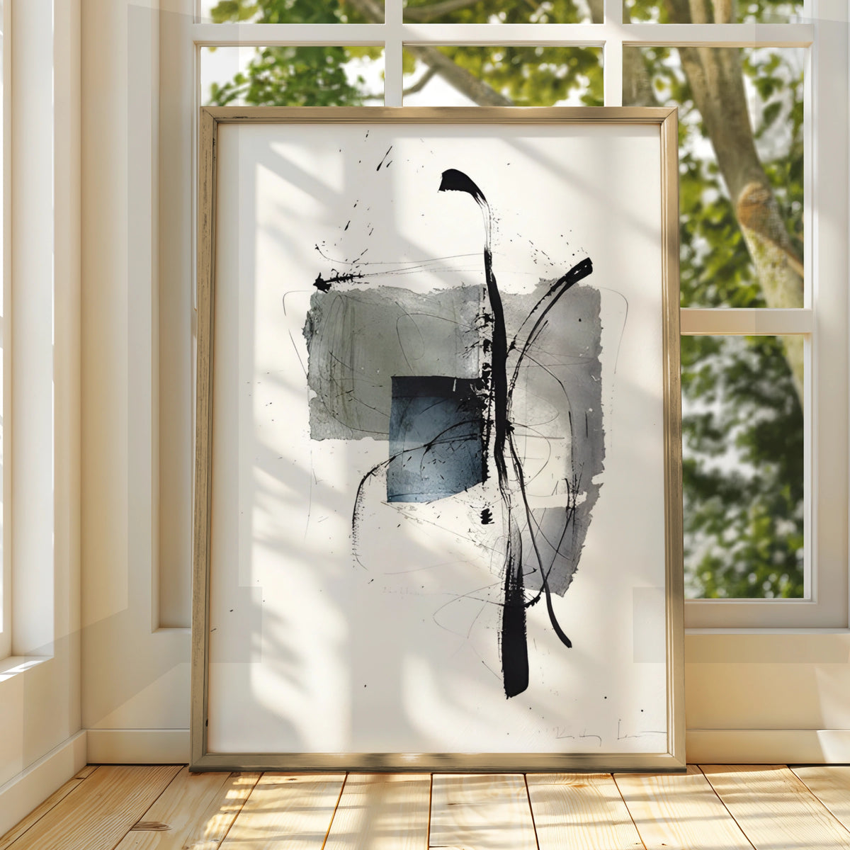 Abstract Monochrome Wall Art, Black Grey Ink Brush Print, Modern Contemporary Poster