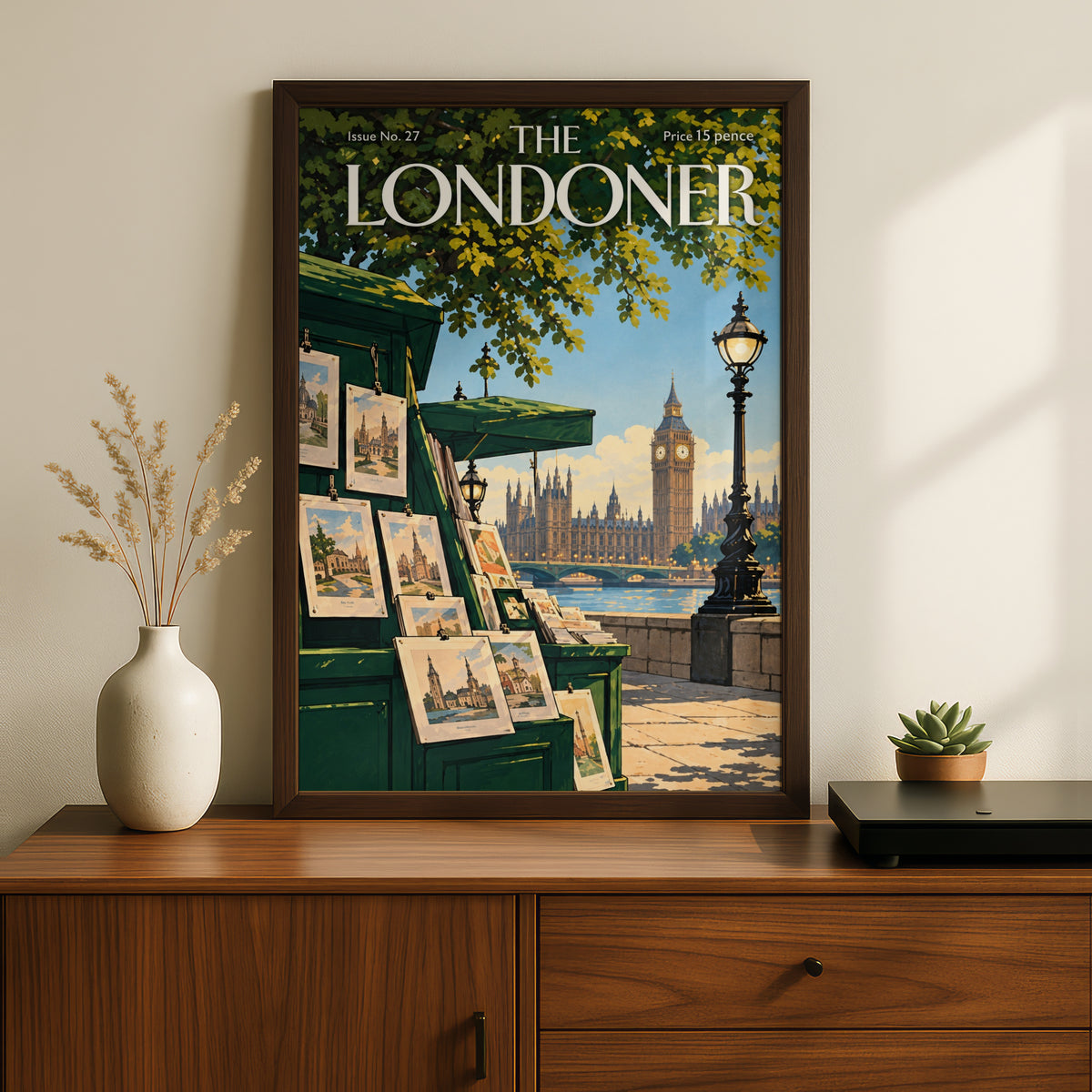The Londoner Magazine Cover Poster, Big Ben Thames Wall Art, Vintage London Art Print, Living Room
