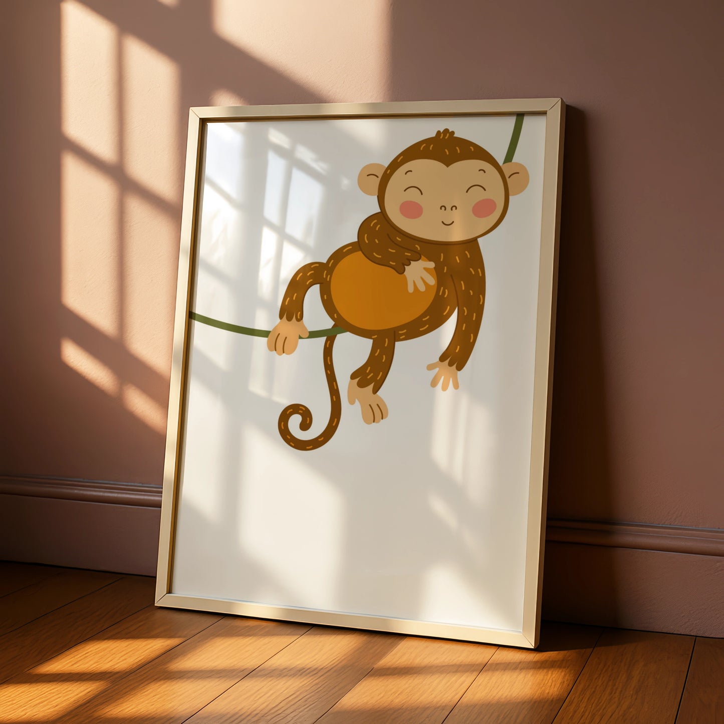 Cute Monkey Nursery Wall Art, Baby Animal Poster, Kids Room Jungle Print Decor