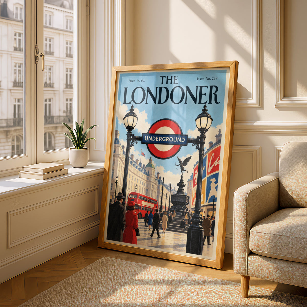 Vintage London Underground Poster, Piccadilly Circus Wall Art, Retro Magazine Cover Art Print