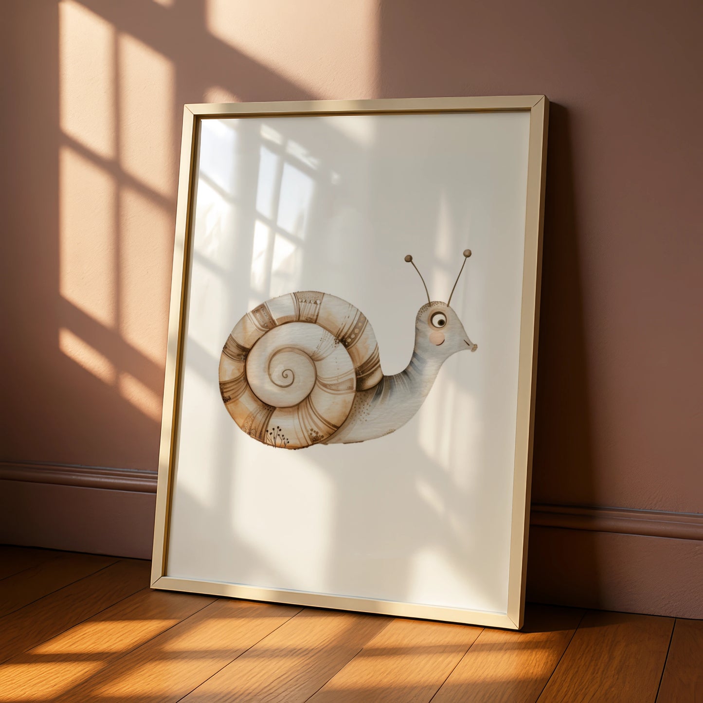 Snail Nursery Wall Art, Cute Watercolour Animal Poster, Neutral Boho Baby Room Print