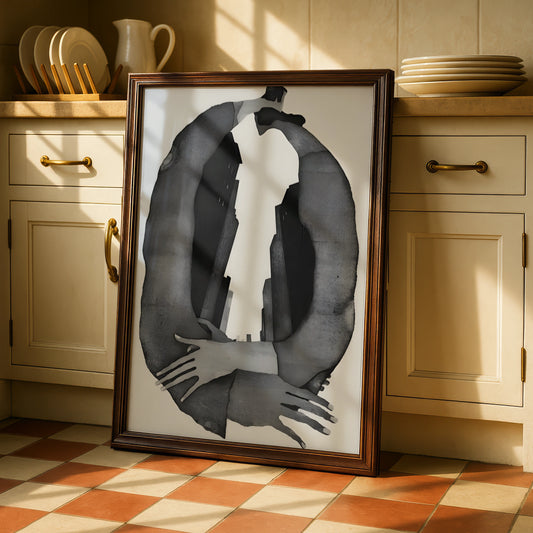 Abstract Figure Embrace Monochrome Wall Art, Black and White Modern Print, Gallery Wall Poster