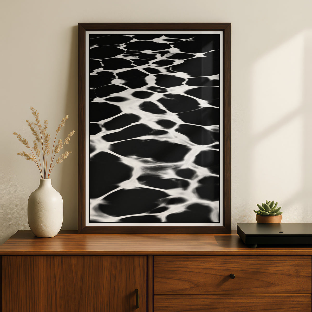 Water Reflection Print, Monochrome Wall Art, Black and White Abstract Poster, Modern Neutral Decor