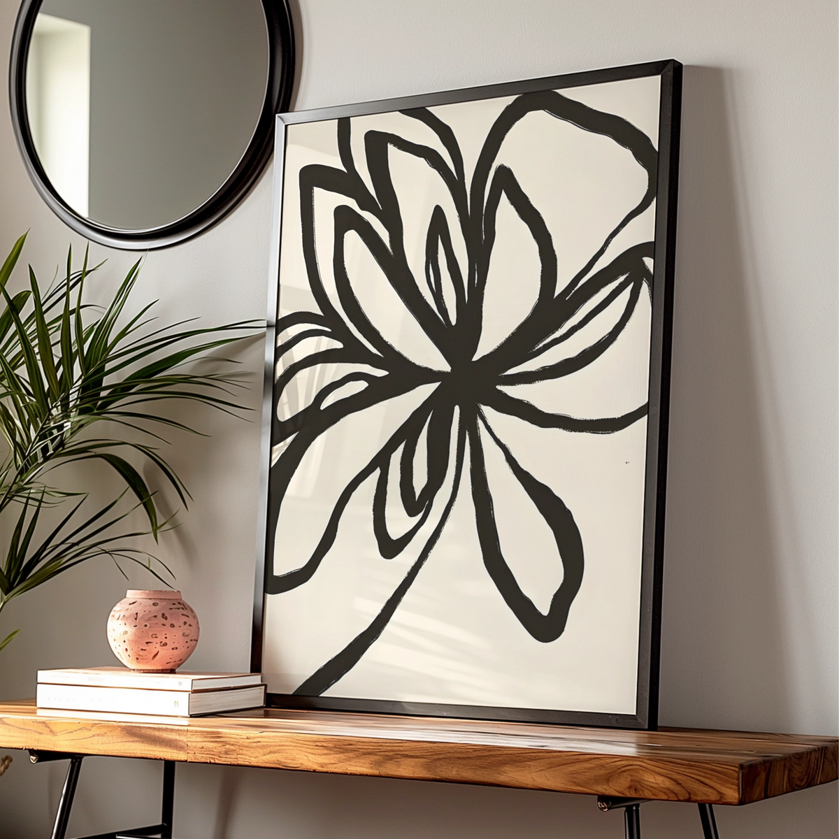 Abstract Flower Line Art, Monochrome Wall Art, Black and White Botanical Minimalist Print