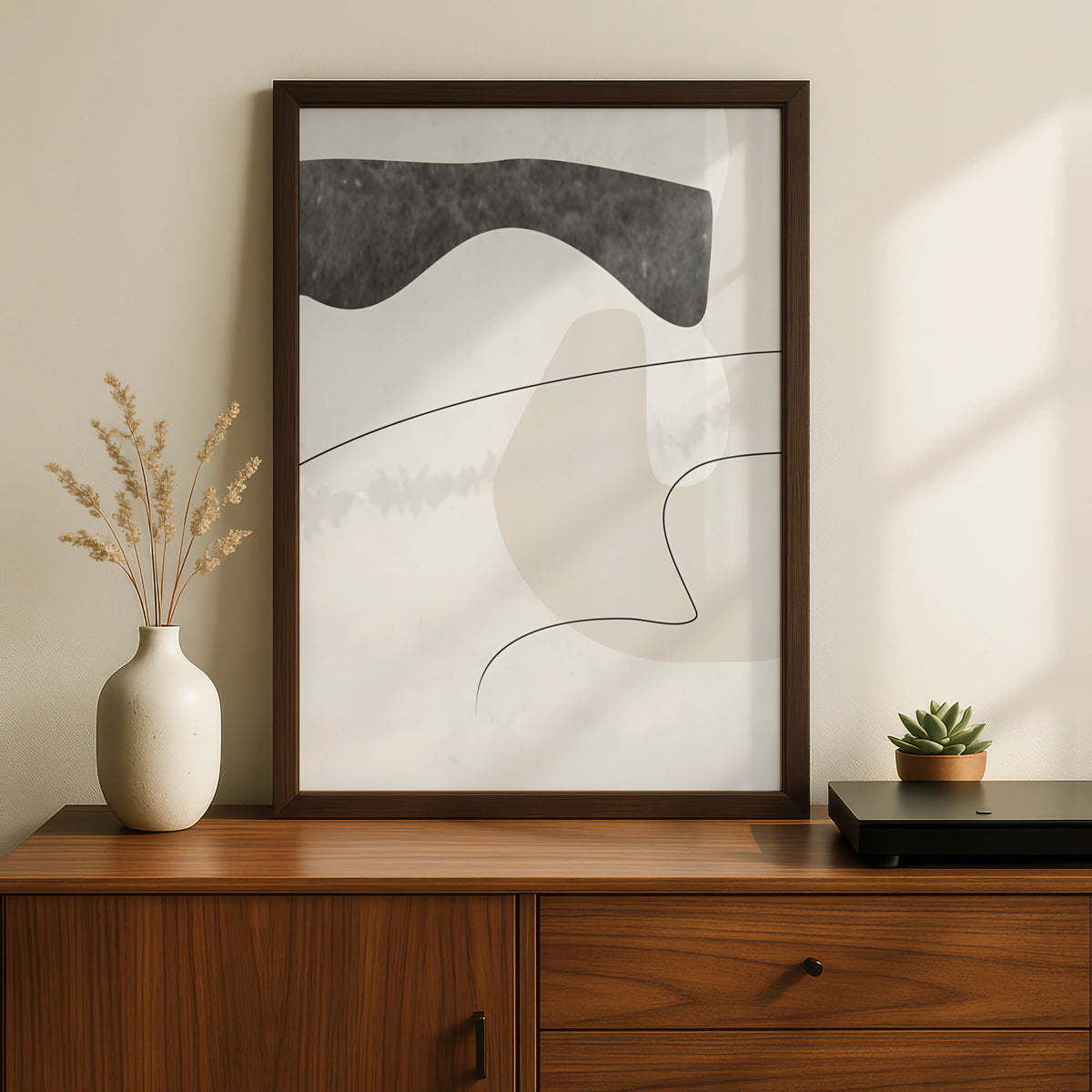 Abstract Shapes Print, Monochrome Wall Art, Neutral Minimalist Poster, Modern Line Art Decor