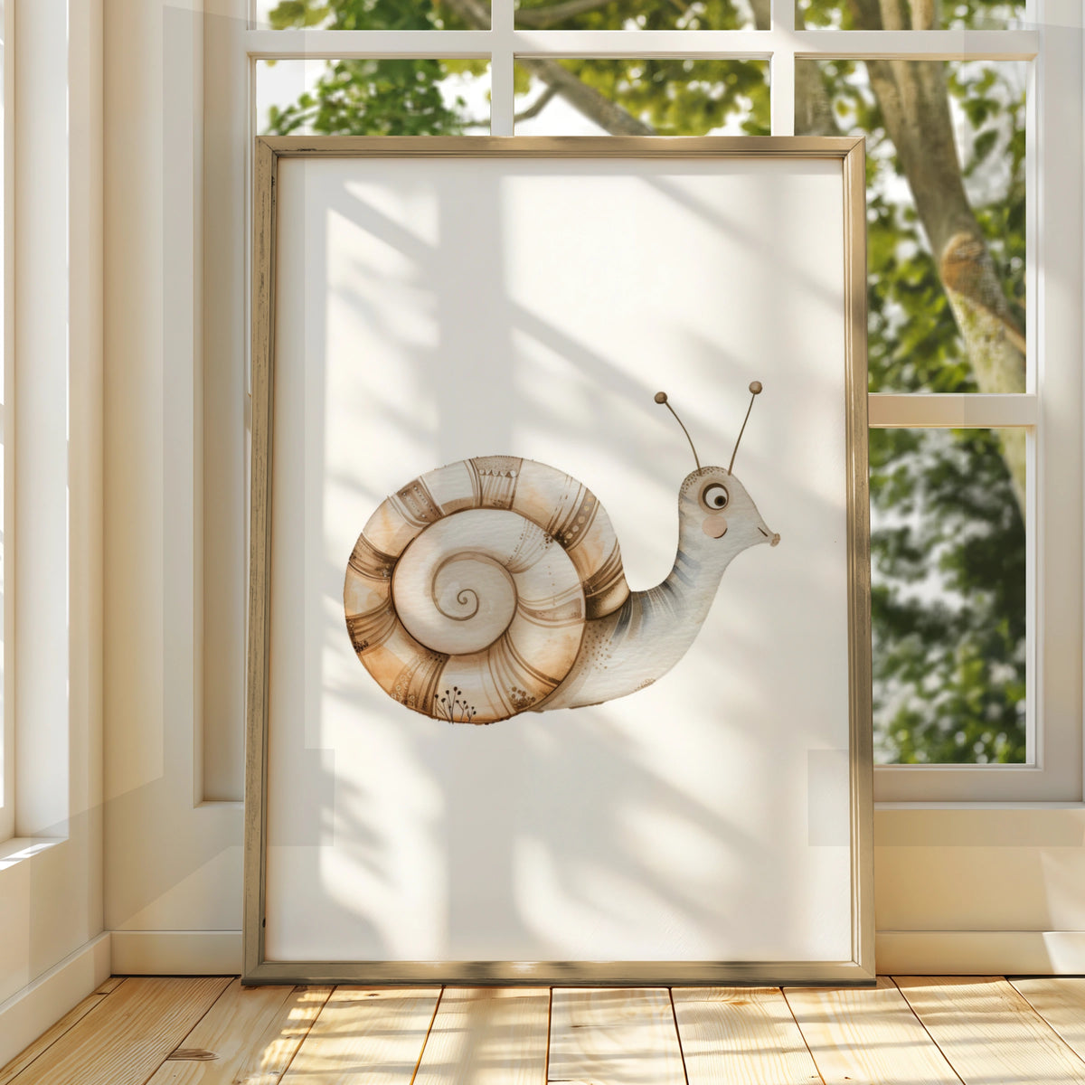 Snail Nursery Wall Art, Cute Watercolour Animal Poster, Neutral Boho Baby Room Print