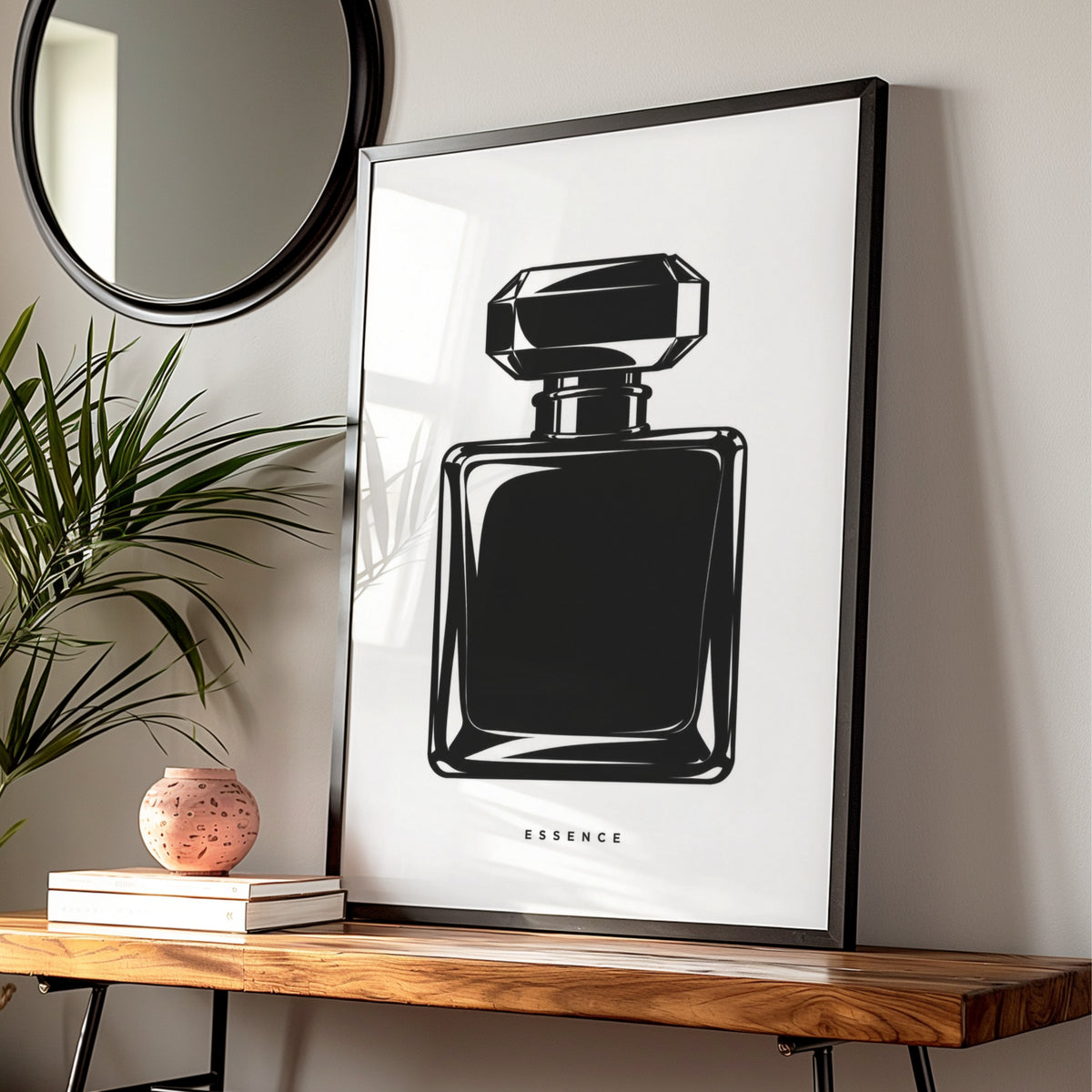 Perfume Bottle Print, Monochrome Wall Art, Minimalist Black White Poster, Essence Typography