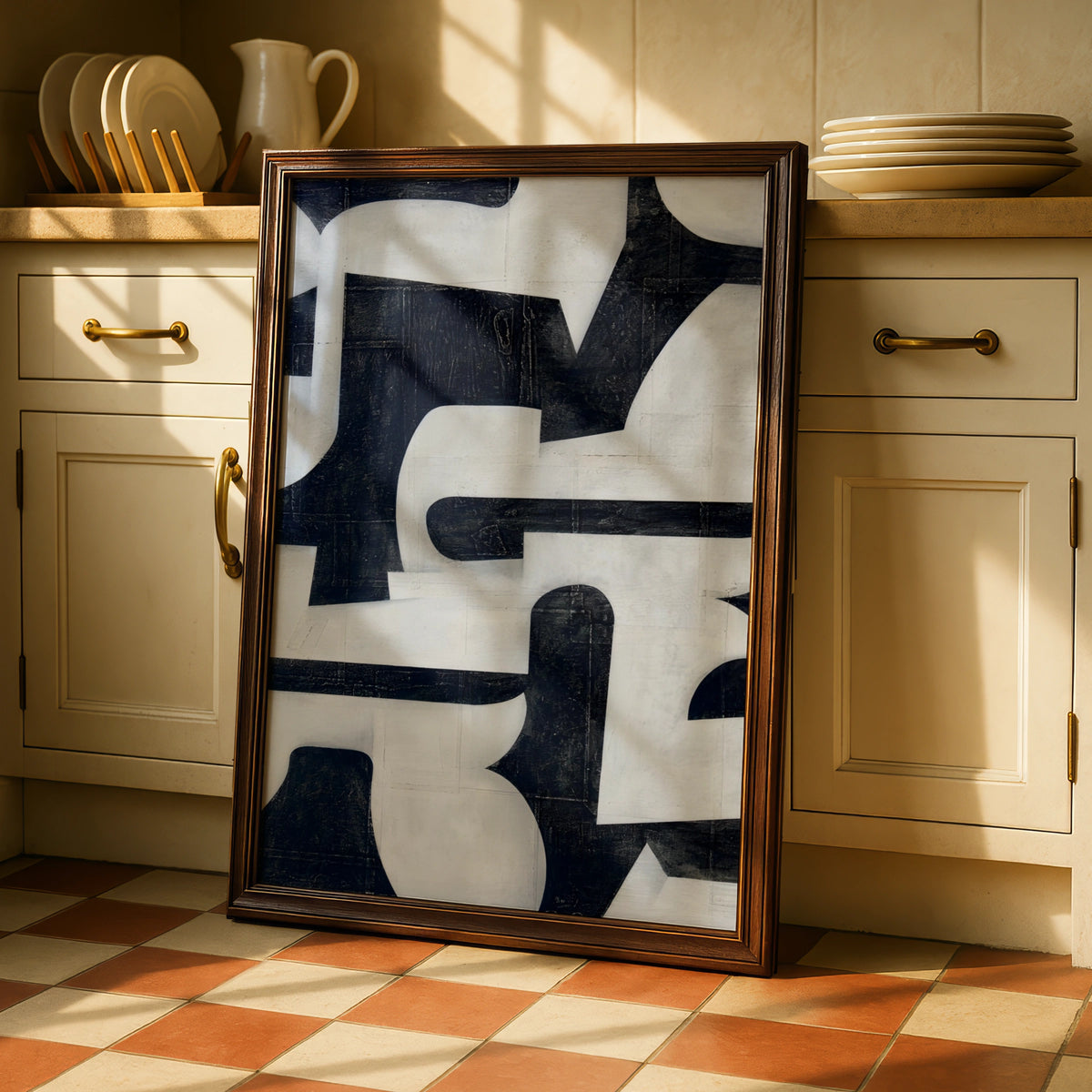 Monochrome Abstract Wall Art, Black and White Bold Shapes Print, Modern Gallery Poster