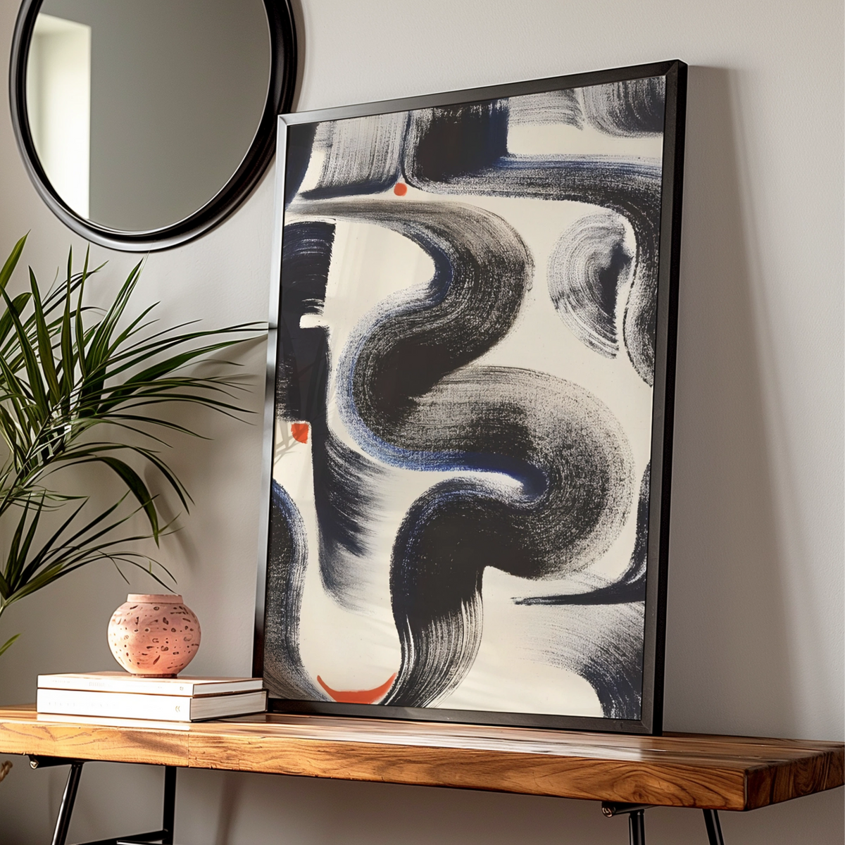 Abstract Brushstroke Wall Art, Monochrome Black Cream Print, Bold Modern Poster, Gallery Wall Decor