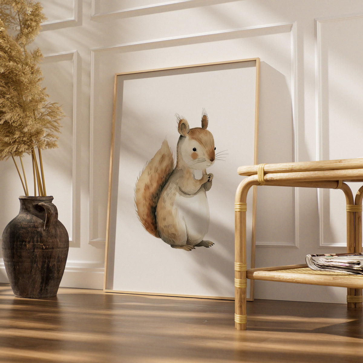 Squirrel Nursery Wall Art, Woodland Animal Print, Baby Room Poster, Neutral Boho Decor
