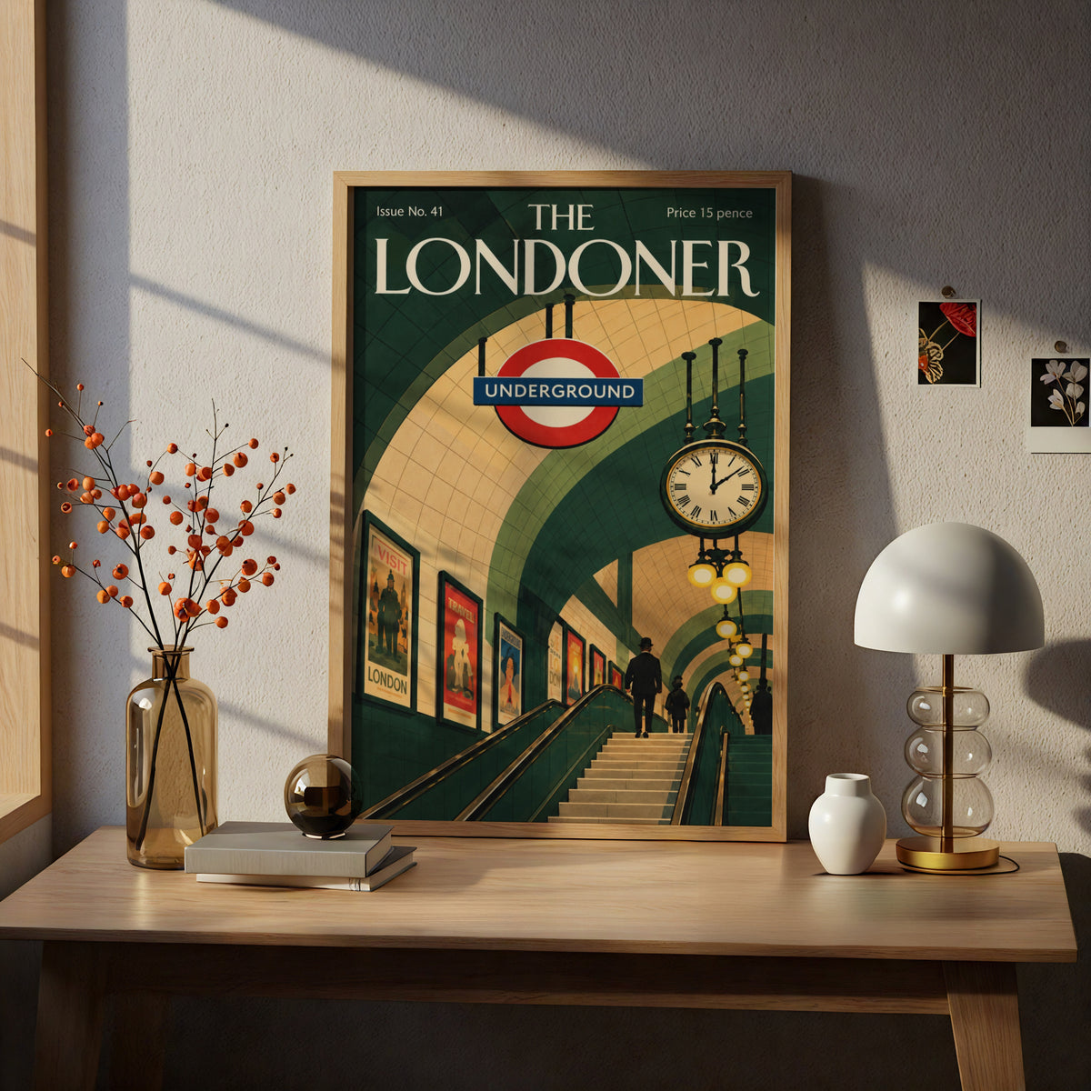 London Underground Poster, Vintage Magazine Cover Wall Art, Tube Station Art Print, Green Retro