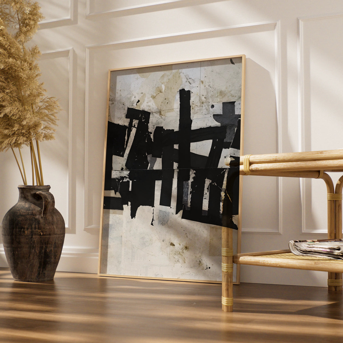 Abstract Monochrome Collage Print, Black and White Poster, Modern Wall Art