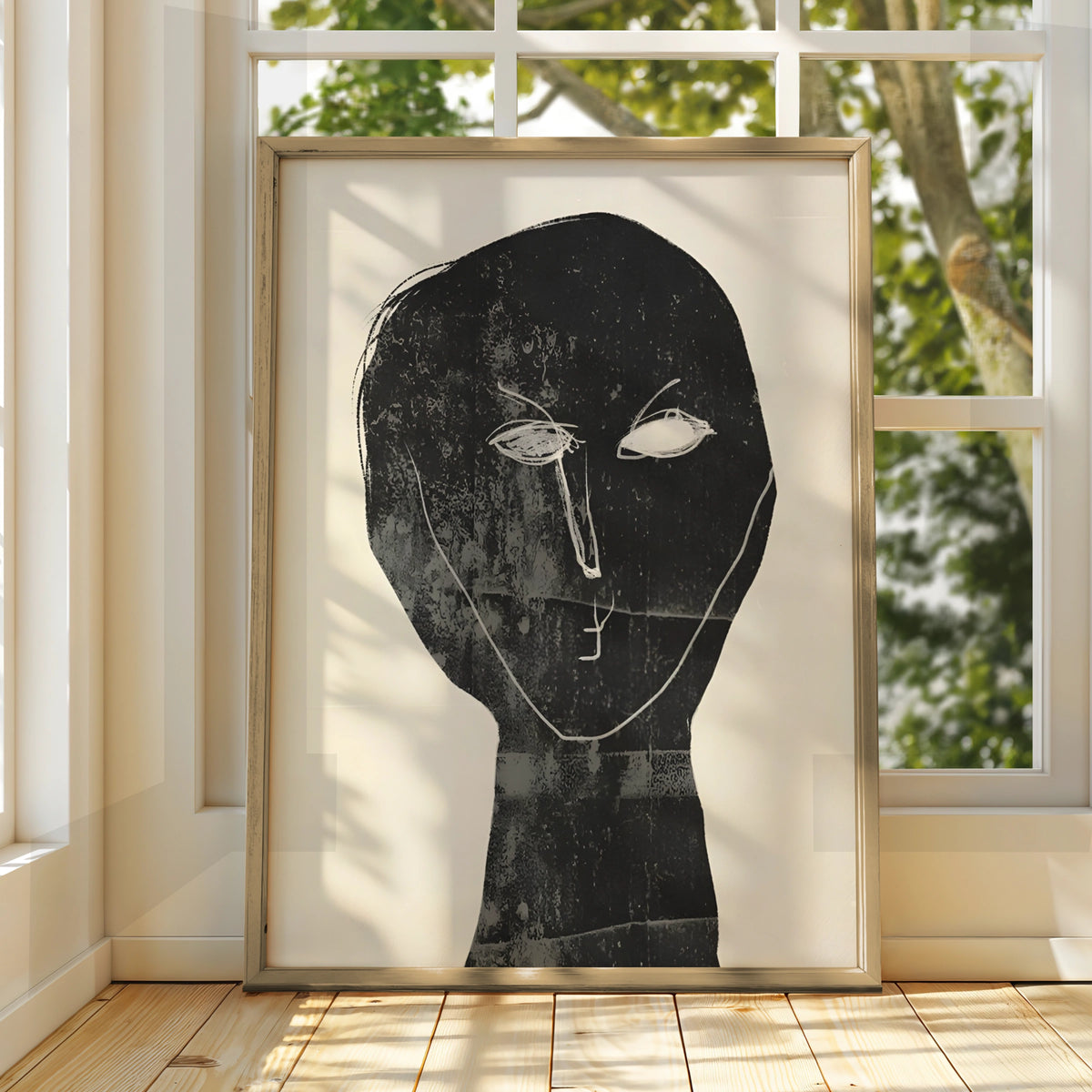 Abstract Face Portrait, Monochrome Wall Art, Black and White Minimalist Print, Modern Gallery Poster