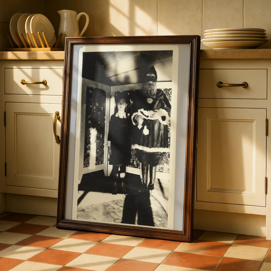 Creepy Halloween Vintage Photo Poster, Spooky Masked Figure Black White Wall Art
