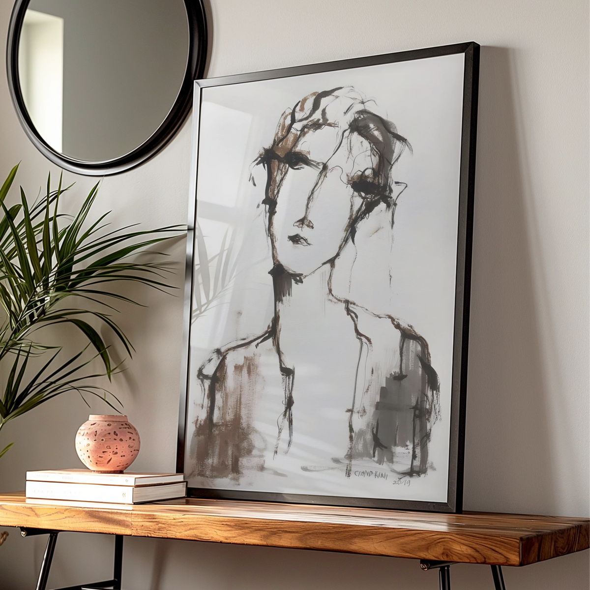Abstract Figure Portrait, Monochrome Wall Art, Expressive Sketch Print, Modern Neutral Poster — Digital Download