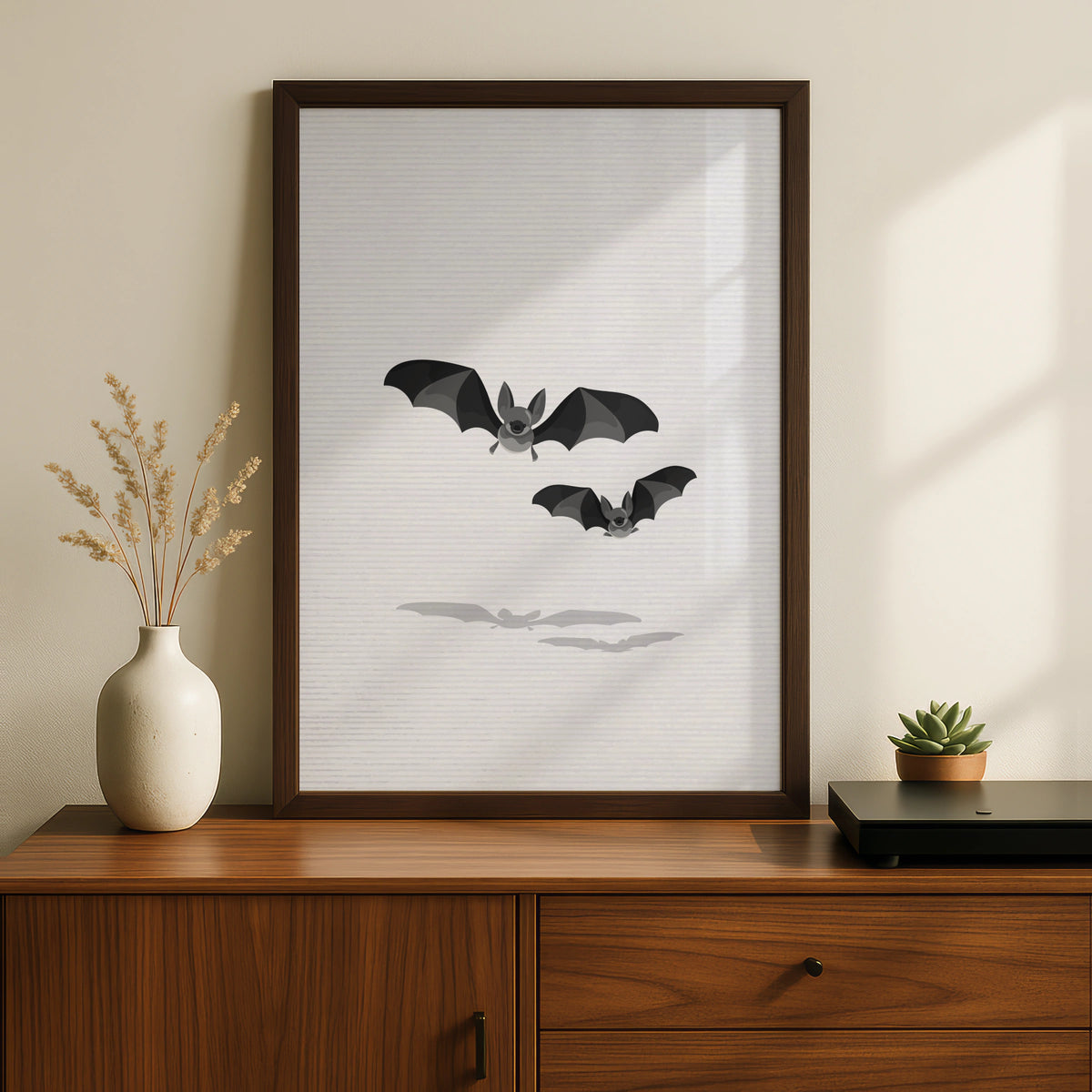 Halloween Bat Wall Art, Spooky Bats Poster, Black Grey Minimalist Halloween Print