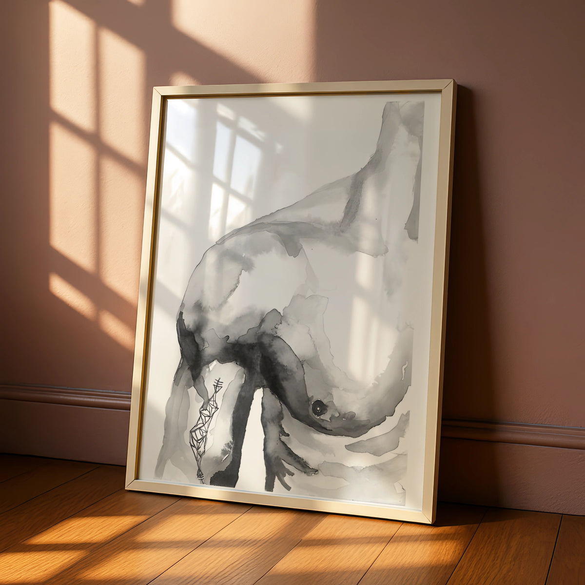Female Nude Figure Print, Monochrome Wall Art, Abstract Body Ink Watercolour Poster, Modern Decor