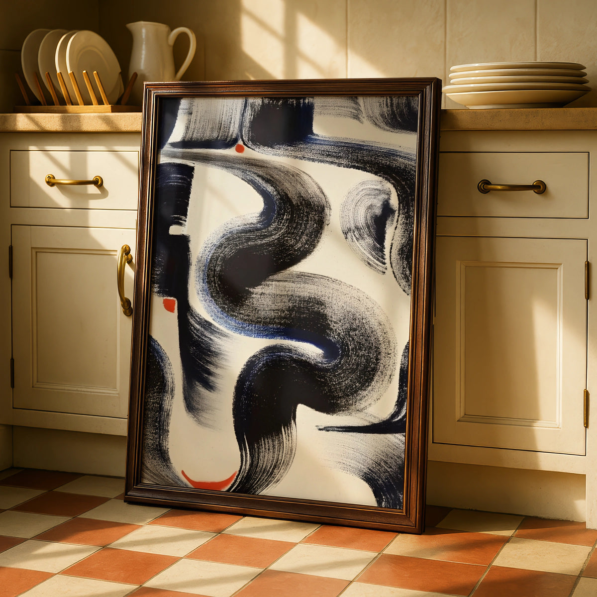 Abstract Brushstroke Wall Art, Monochrome Black Cream Print, Bold Modern Poster, Gallery Wall Decor