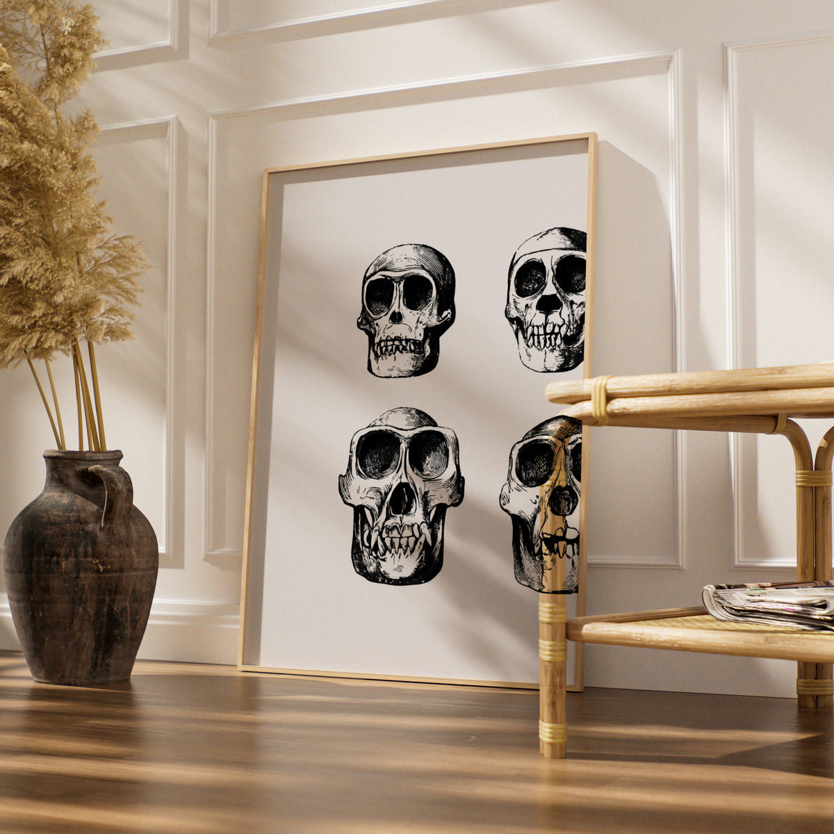 Halloween Skull Poster, Gothic Skeleton Wall Art, Black White Skull Print, Dark Spooky Decor