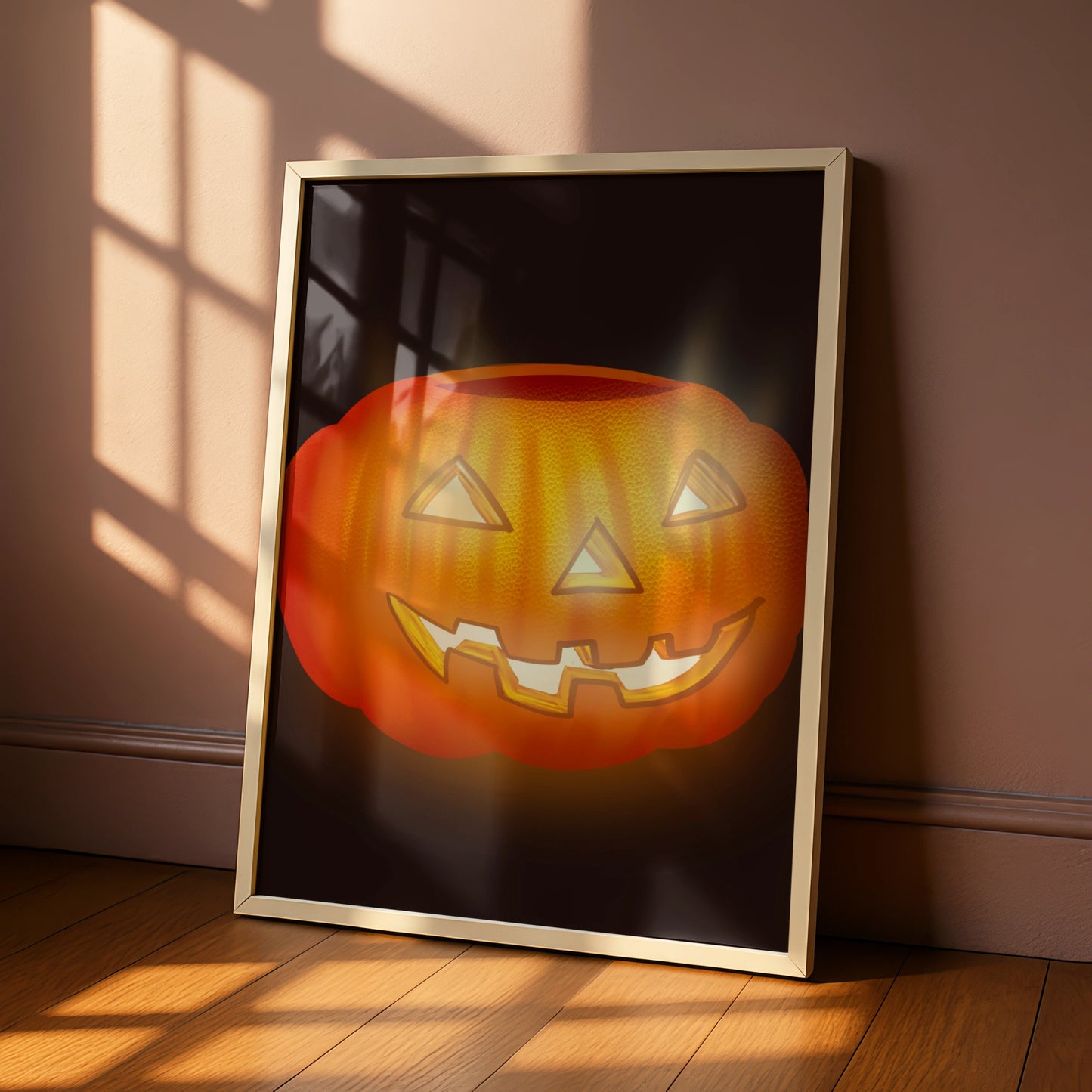 Halloween Pumpkin Poster, Jack O Lantern Wall Art, Spooky Orange Print, Dark Decor