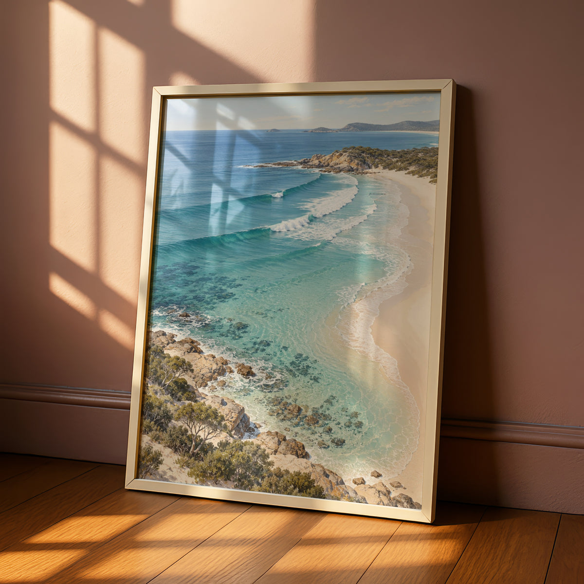 Australian Coastal Beach Print, Turquoise Ocean Waves Wall Art, Landscape Poster