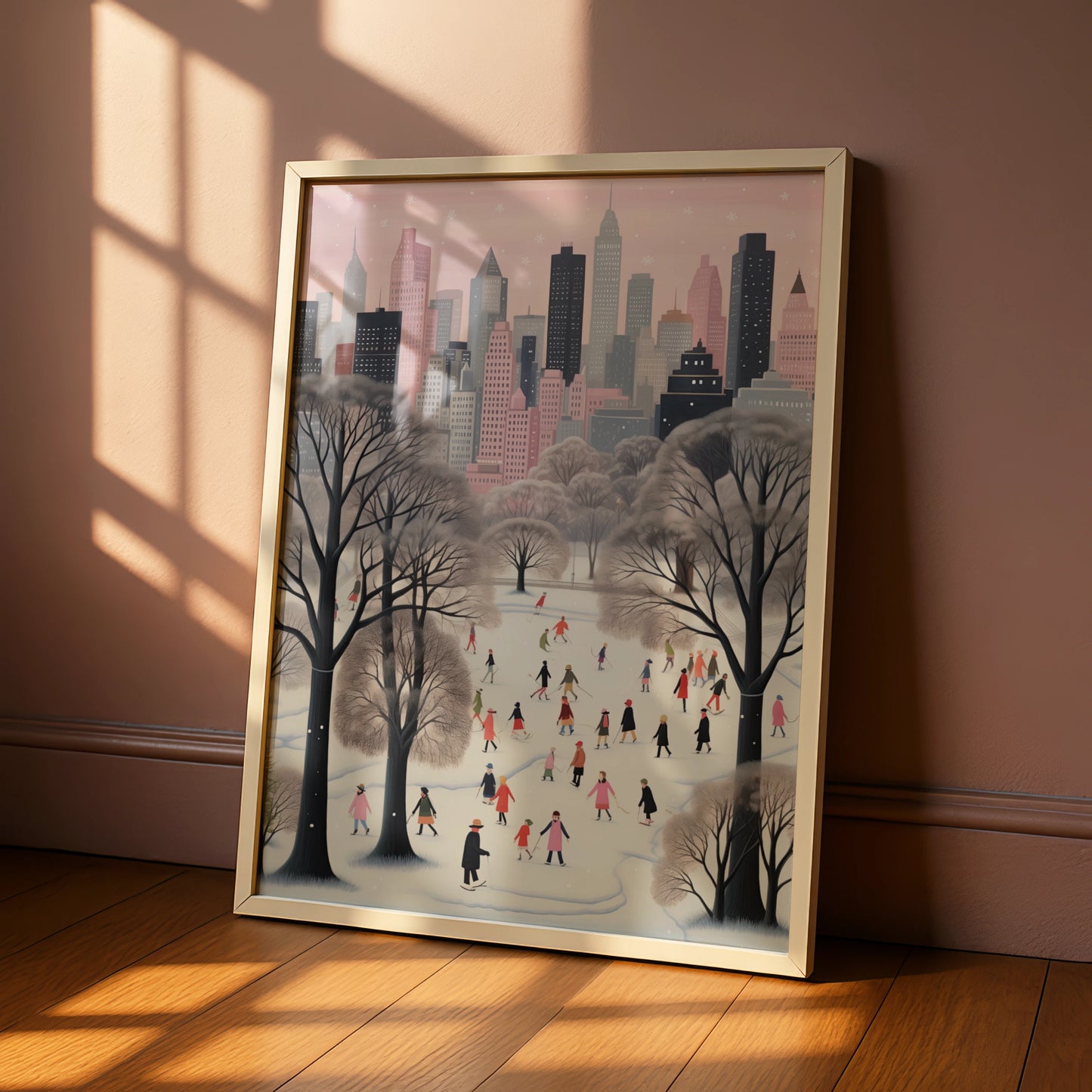 Christmas New York City Winter Poster, Central Park Ice Skating Wall Art Print