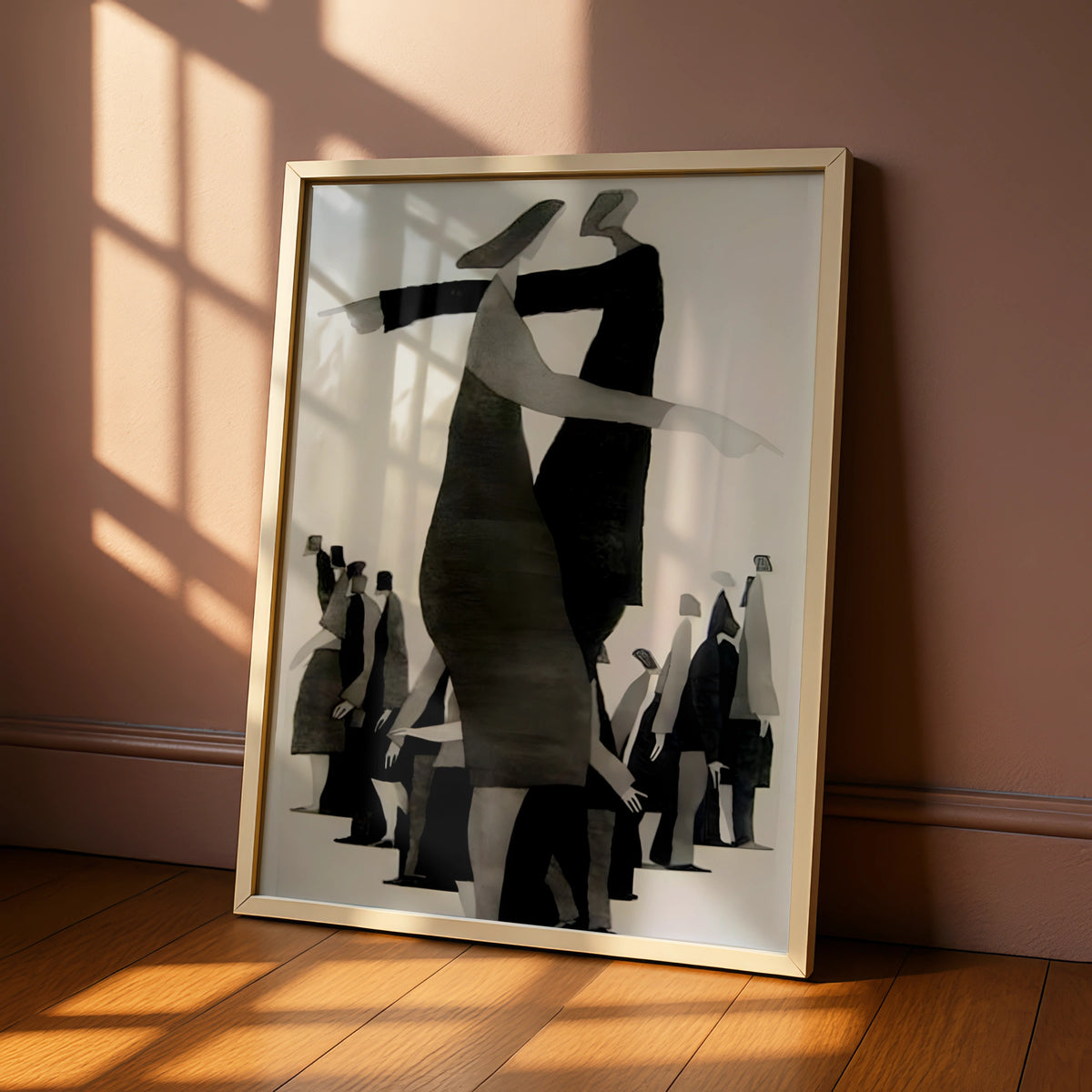 Abstract Figures Dancing Monochrome Wall Art, Black and White Modern Print, Gallery Wall Poster