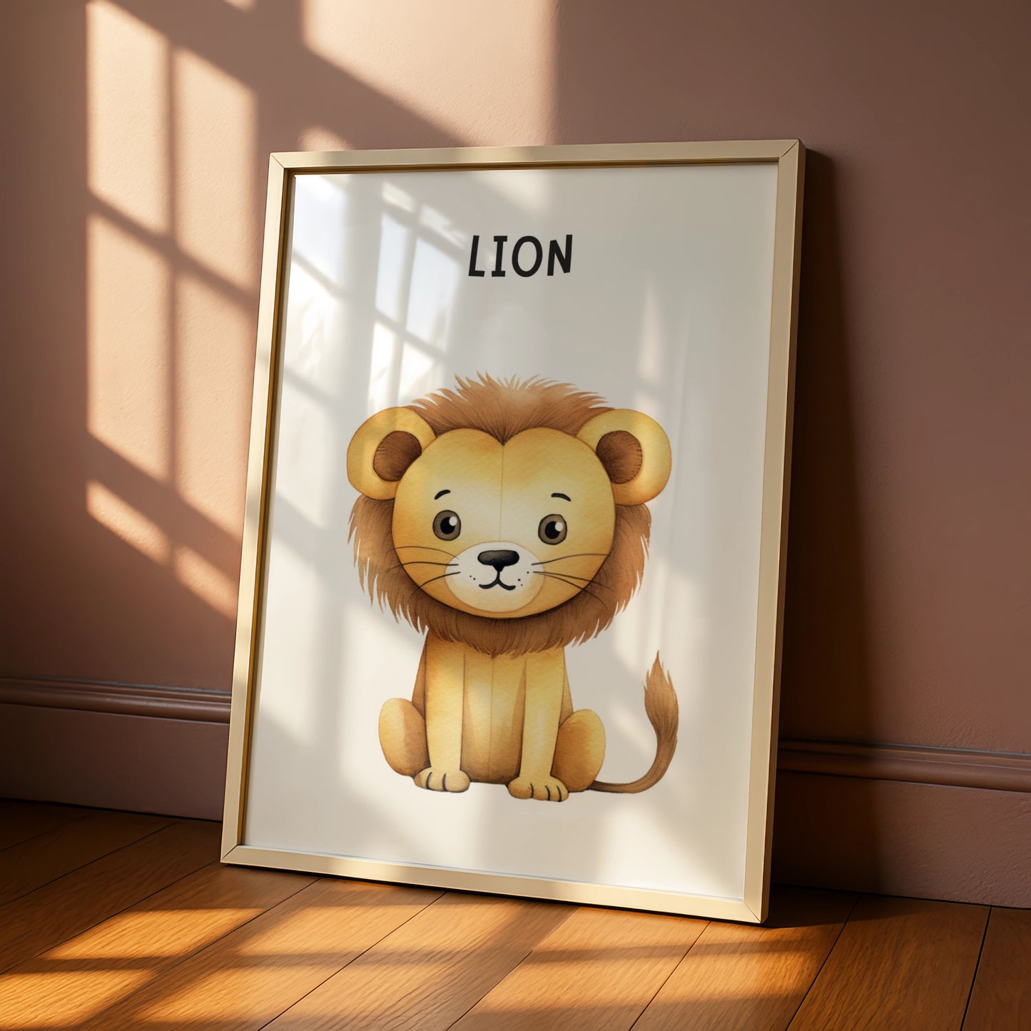 Lion Nursery Wall Art, Cute Animal Poster for Baby Room, Kids Safari Print