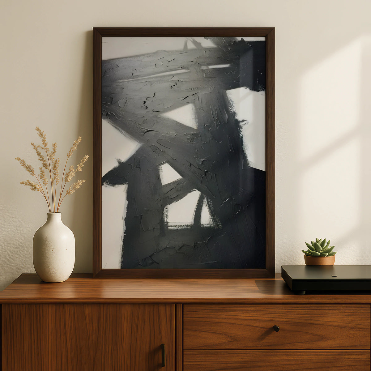 Abstract Brushstroke Monochrome Wall Art, Black and White Poster, Modern Minimalist Print