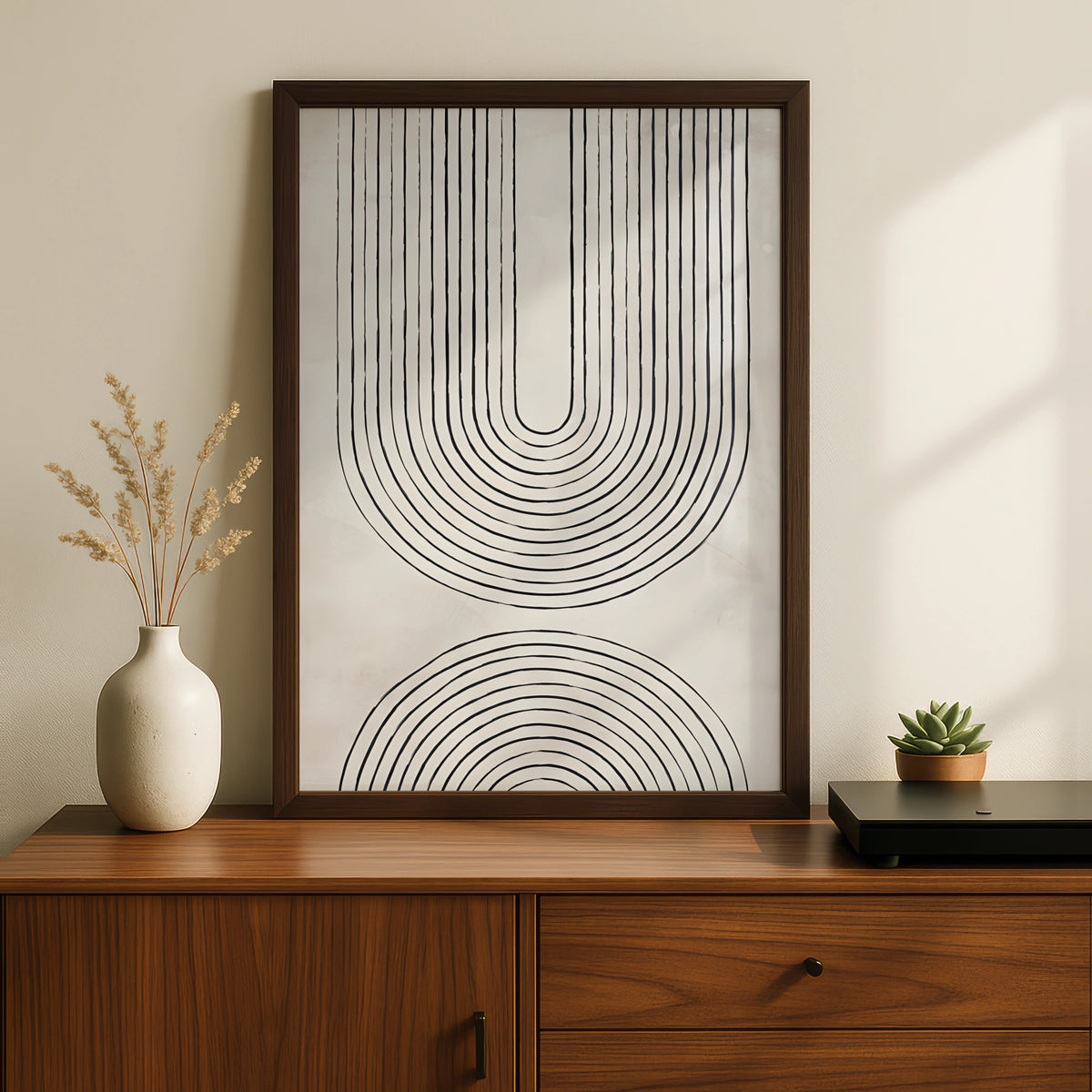 Abstract Arch Lines Monochrome Wall Art, Geometric Black White Poster, Minimalist Print
