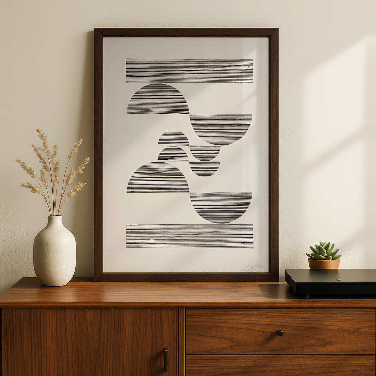 Abstract Geometric Stripe Print, Monochrome Wall Art, Black and White Minimalist Poster