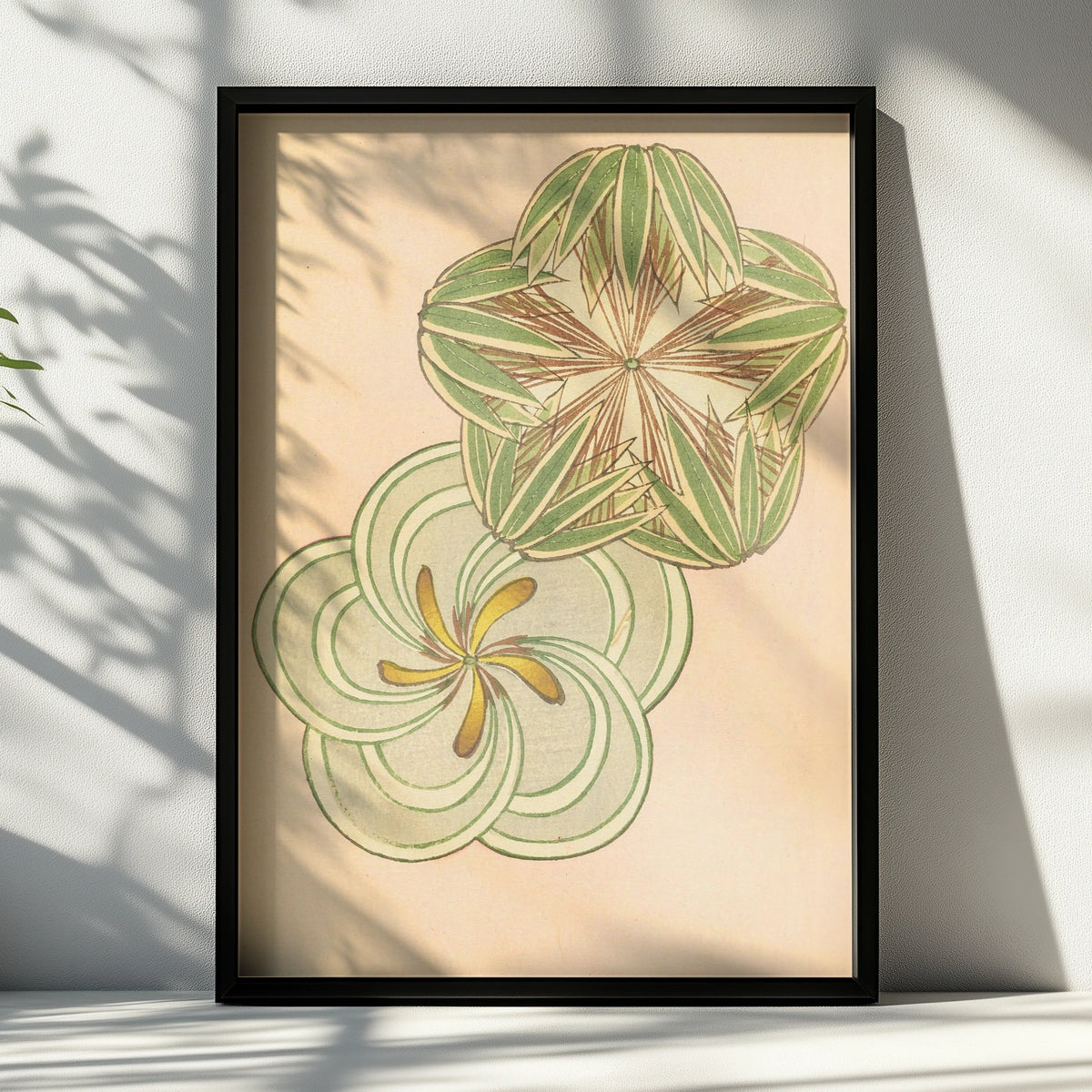 Japanese Botanical Print, Vintage Woodblock Wall Art, Bijutsukai 1901, Japandi Floral Poster – A4 Black frame