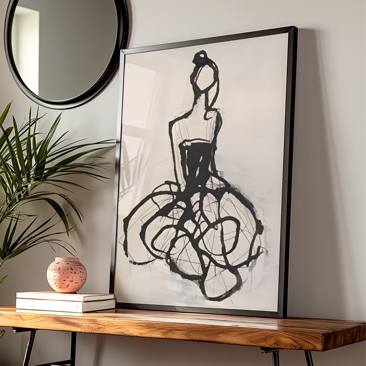 Ballerina Figure Monochrome Wall Art, Black and White Dancer Poster, Abstract Modern Print