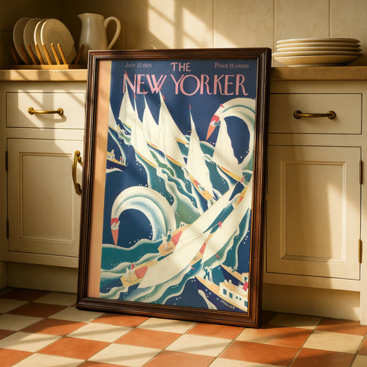 The New Yorker July 1929 Sailing Cover Poster, Vintage Art Deco Nautical Wall Art