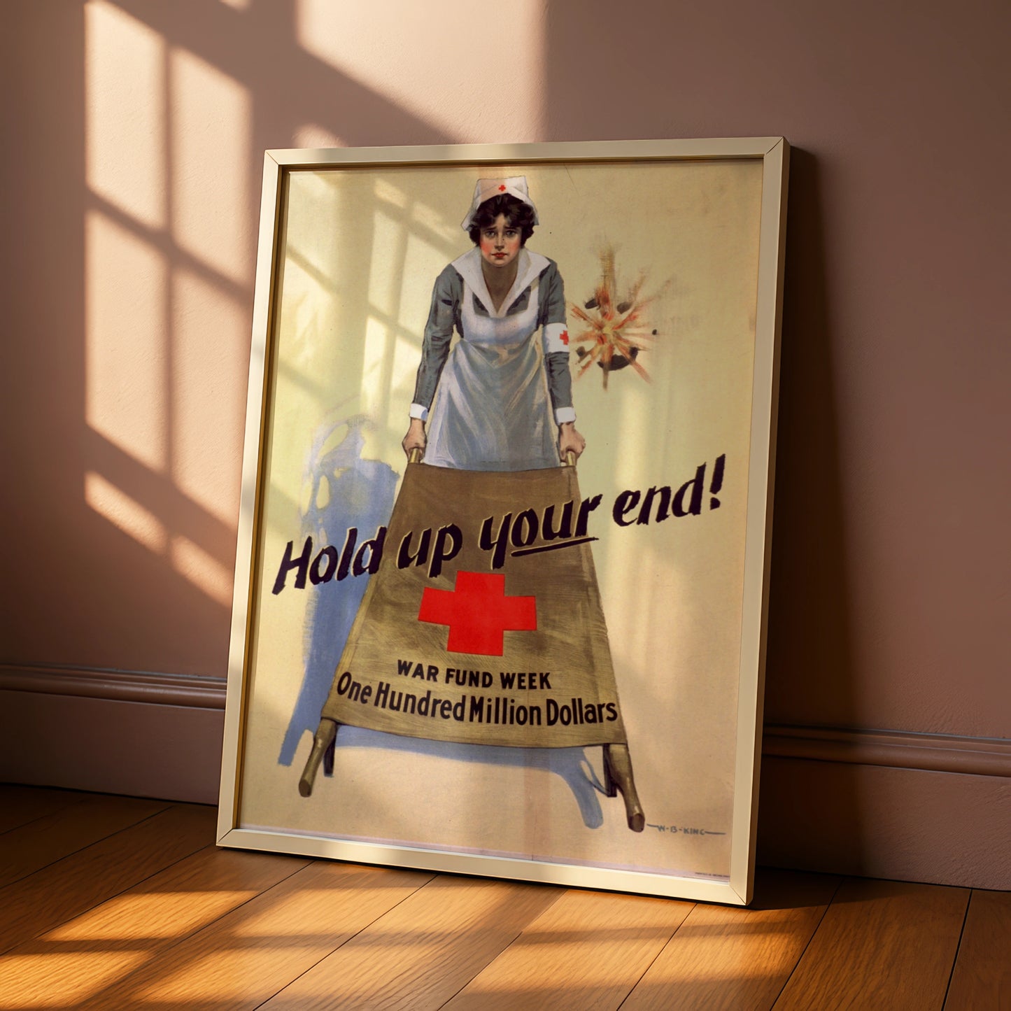 WWI Red Cross Nurse Vintage War Poster, Hold Up Your End, WW1 Propaganda Wall Art