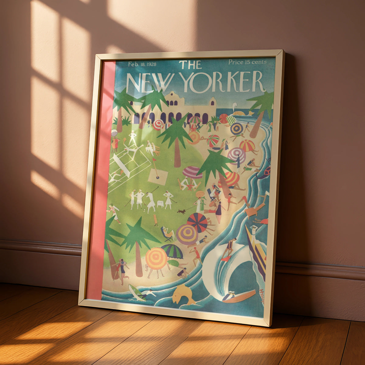 The New Yorker 1928 Beach Resort Cover Art Poster, Vintage Art Deco Wall Print