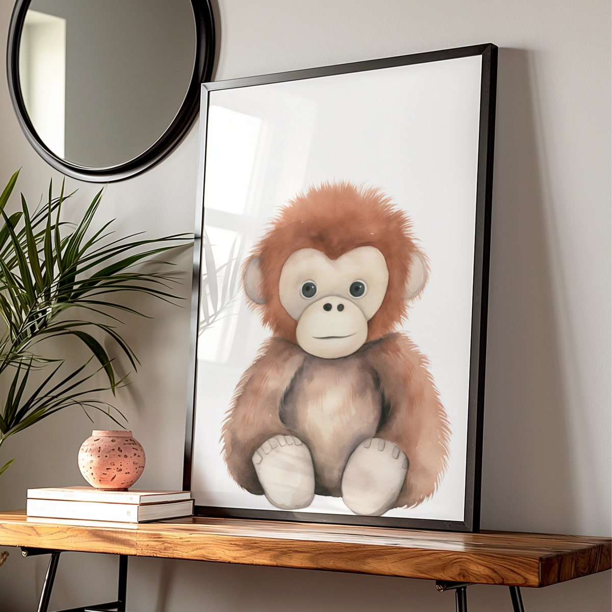 Baby Monkey Nursery Wall Art, Cute Orangutan Poster, Safari Animal Print for Kids Room — Digital Download