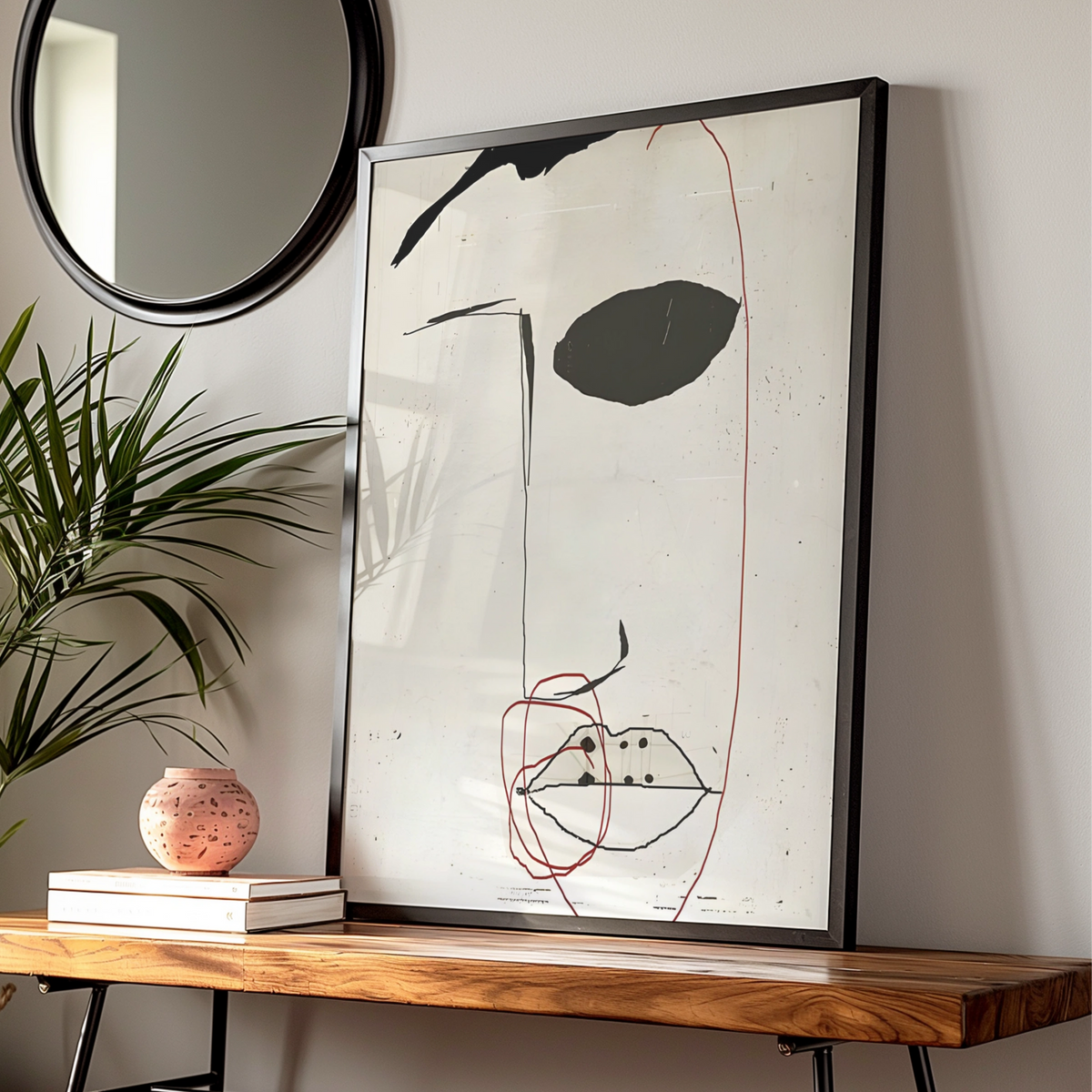 Abstract Face Line Art, Monochrome Wall Art, Modern Black White Poster, Minimalist Print