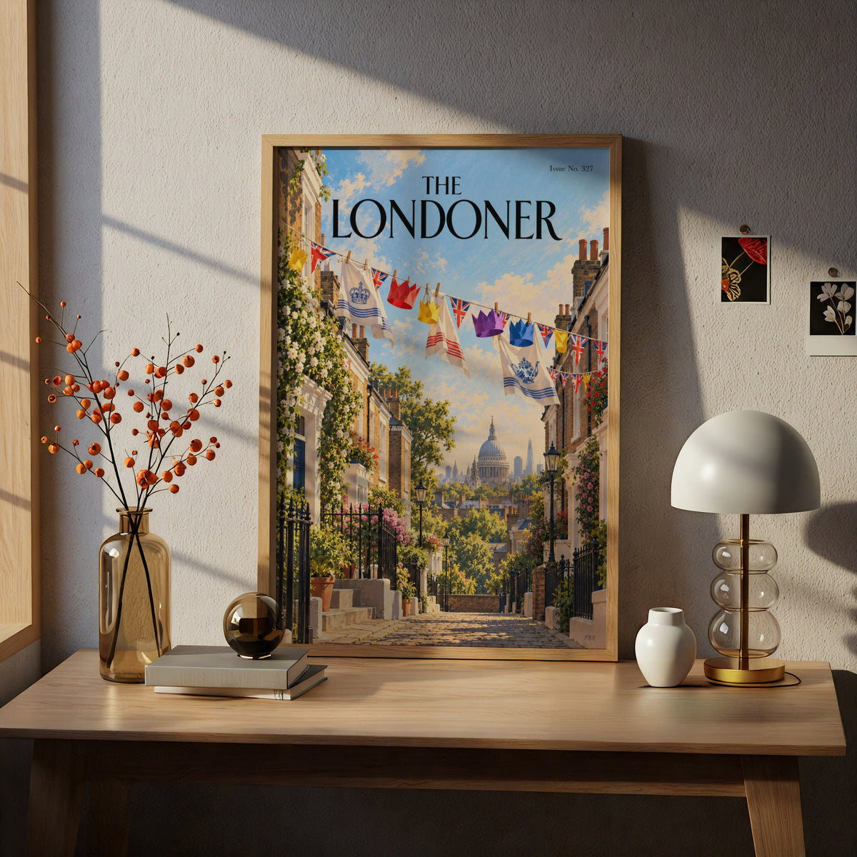 The Londoner Poster, London Street Wall Art, Union Jack Bunting Art Print, St Paul's Cathedral View