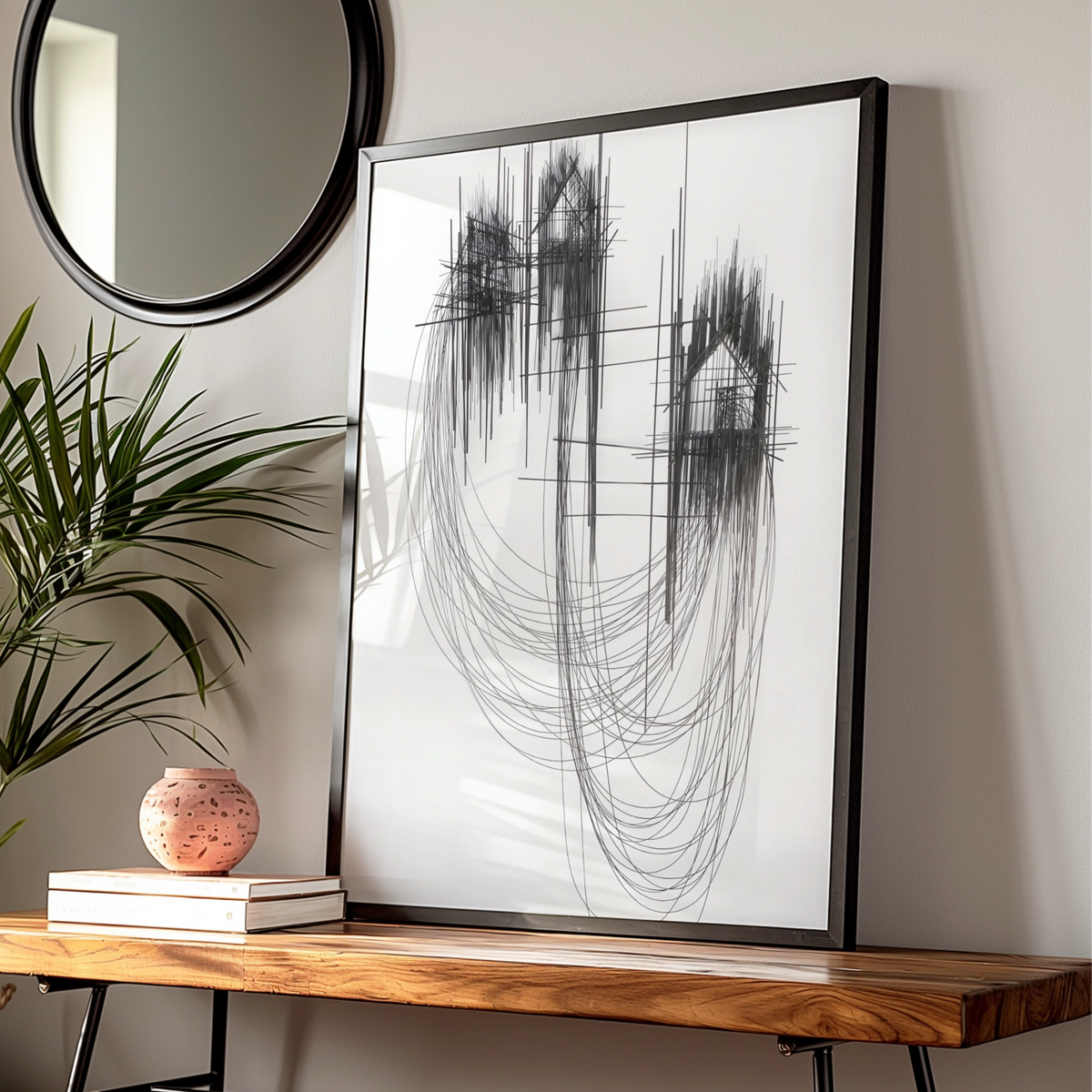 Abstract Line Art Print, Modern Monochrome Wall Art, Black White Geometric Poster