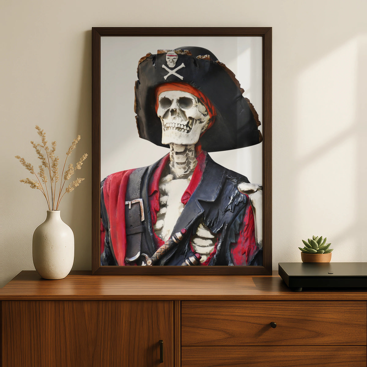 Skeleton Pirate Halloween Art Print, Skull Crossbones Poster, Spooky Wall Art