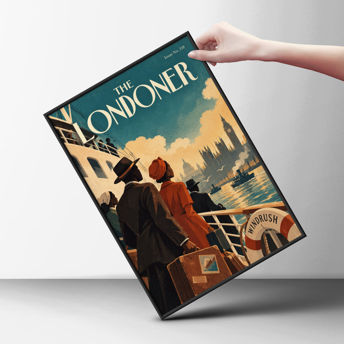 The Londoner Vintage Magazine Cover Poster, Windrush Ship Wall Art, London Skyline Art Print