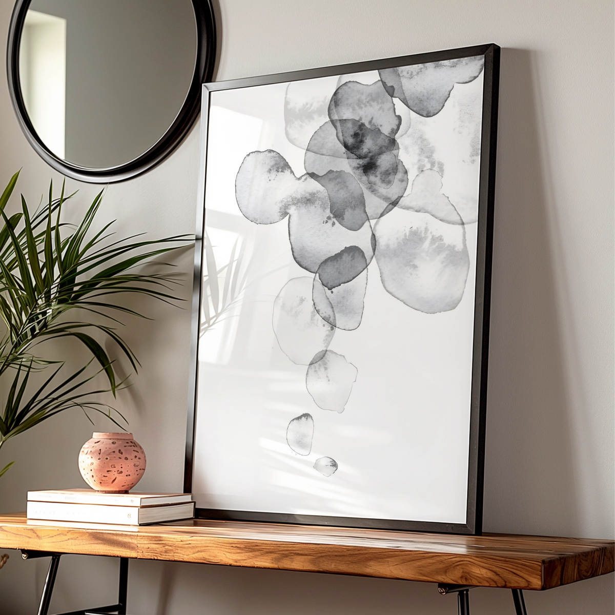 Abstract Watercolour Monochrome Wall Art, Black White Ink Blob Print, Minimalist Neutral Poster